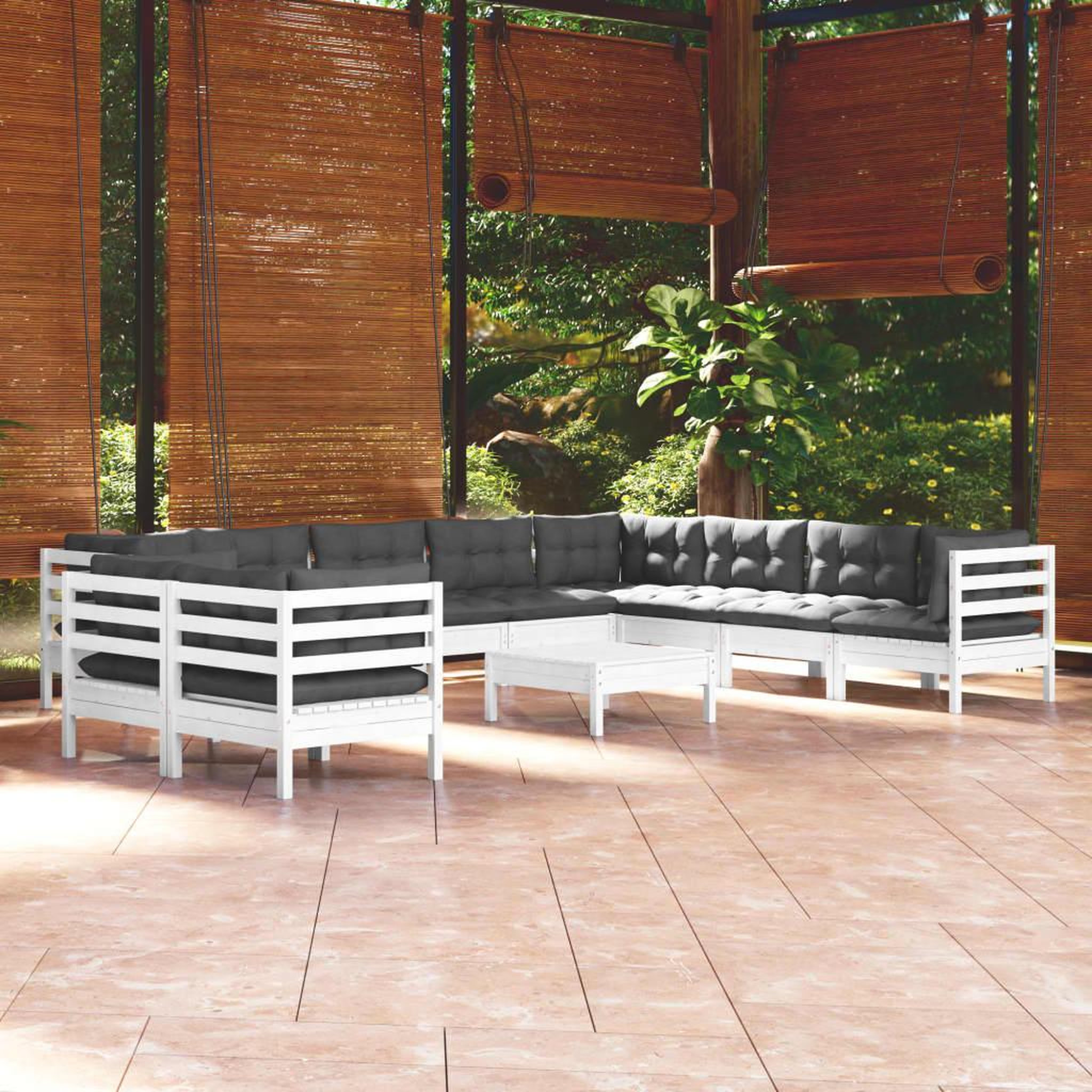 VIDAXL Salon de jardin 11 pcs avec coussins blanc bois de pin solide