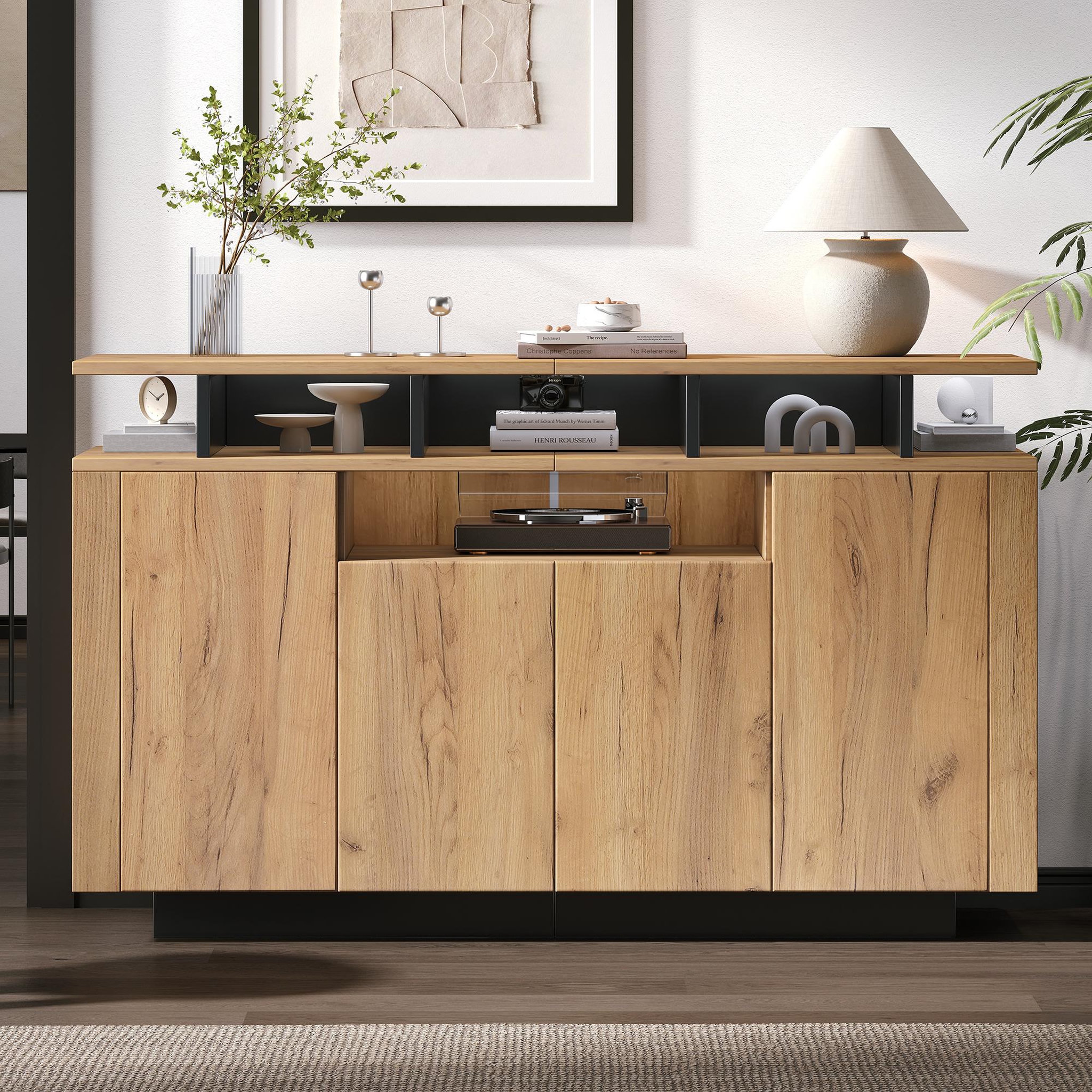 Voir la diapositive 2 : MERAX Buffet 4 porte(s) 0 tiroir(s) - 120 cm naturel panneau de particules