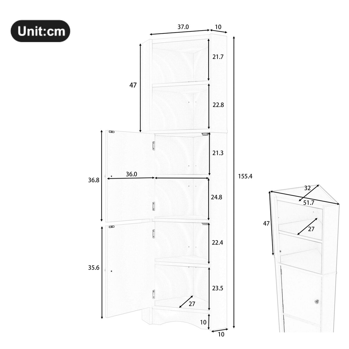 MERAX Meuble De Rangement Salle De Bain Avec 2 Portes Et 2 Étagères Blanc