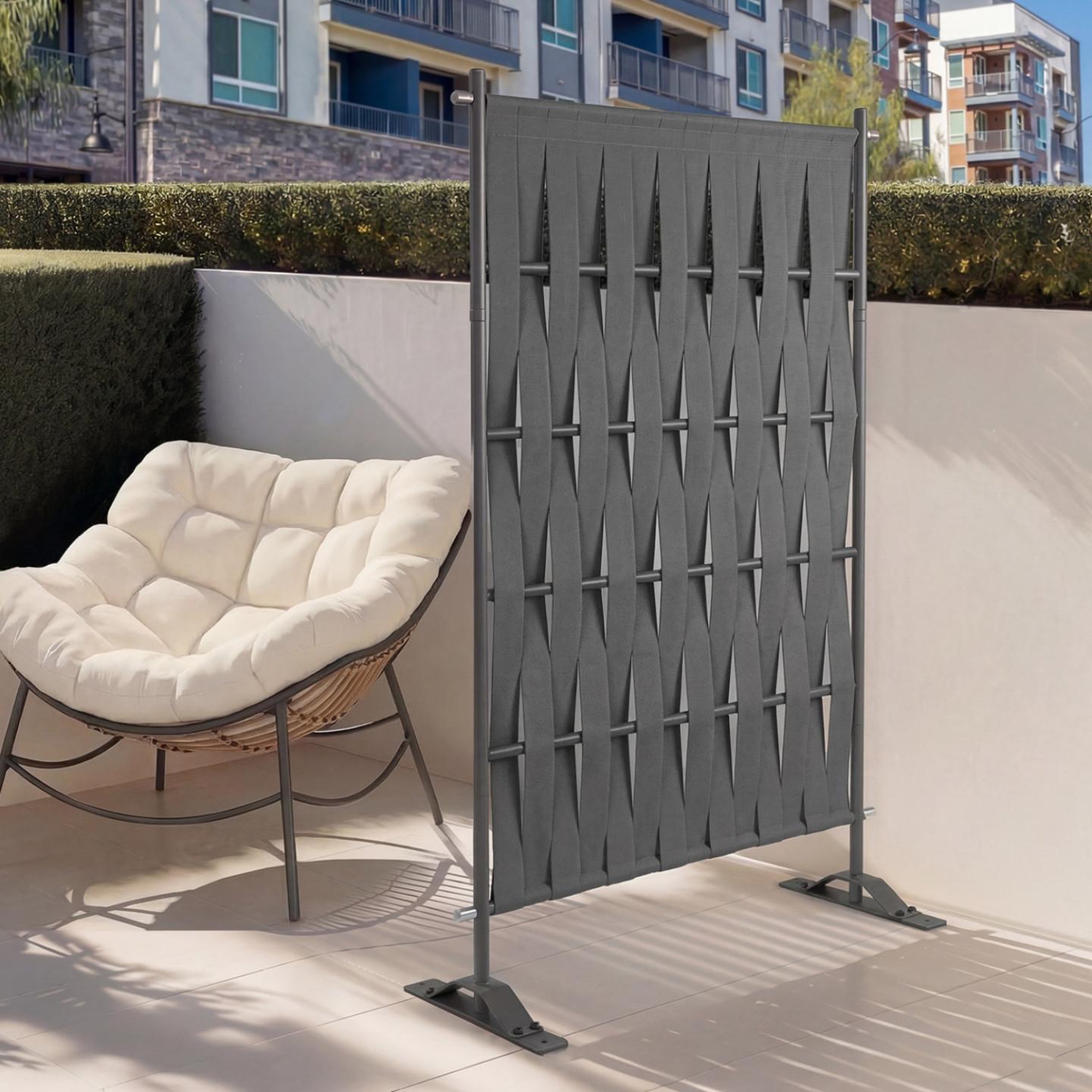 Voir la diapositive 2 : ID MARKET Paravent extérieur claustra décoratif 80 x 150 cm sangles et métal gris anthracite