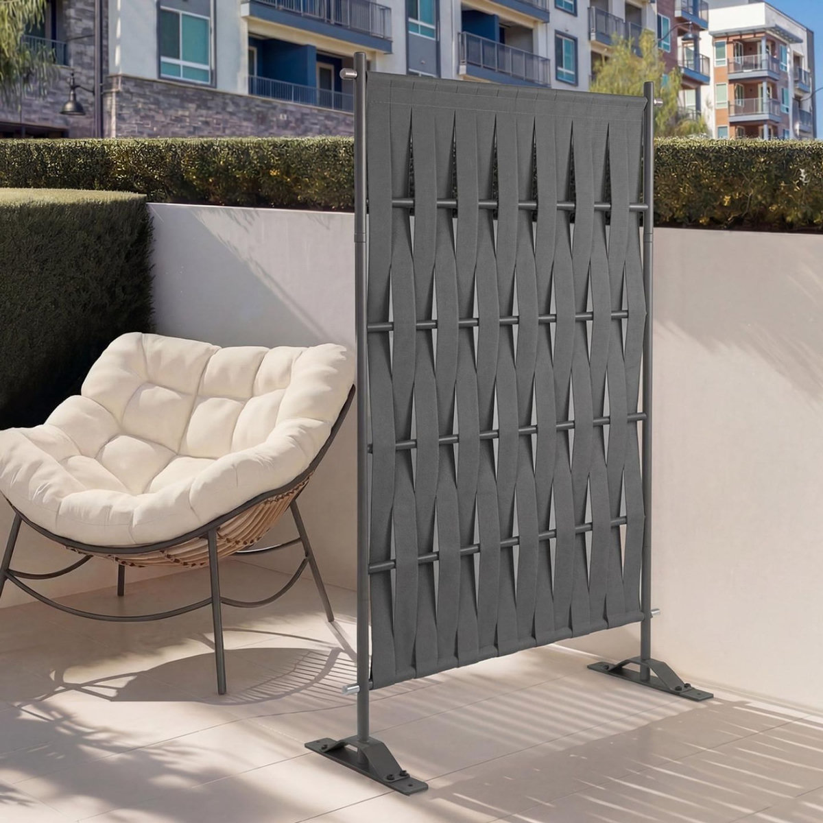 ID MARKET Paravent extérieur claustra décoratif 80 x 150 cm sangles et métal gris anthracite