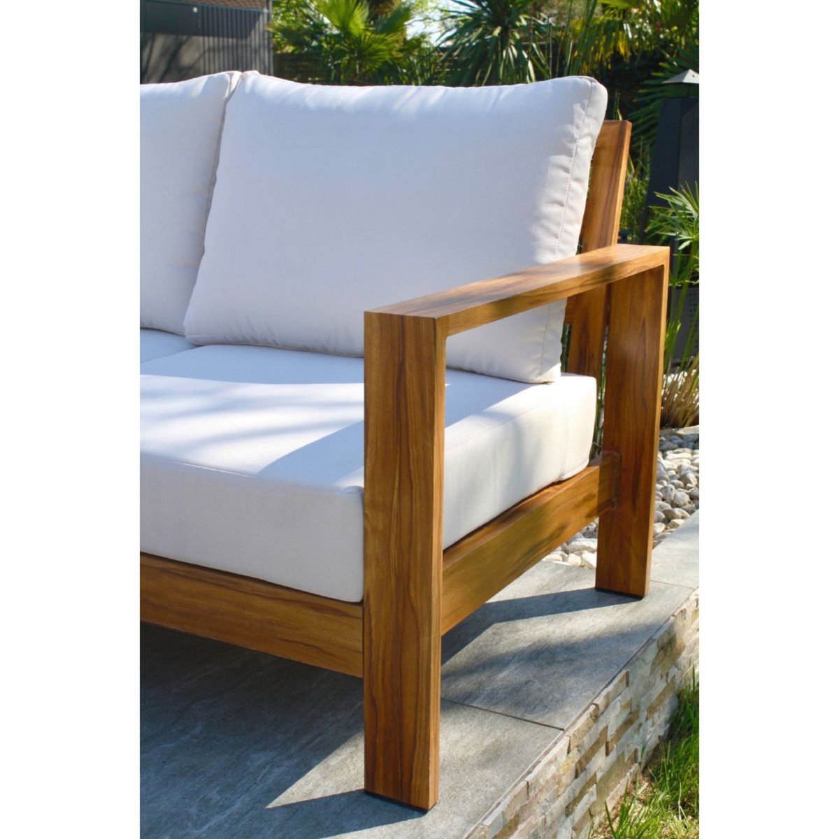 DCB GARDEN Salon bas de jardin - 5 places - Aluminium avec effet bois - MAJORQUE