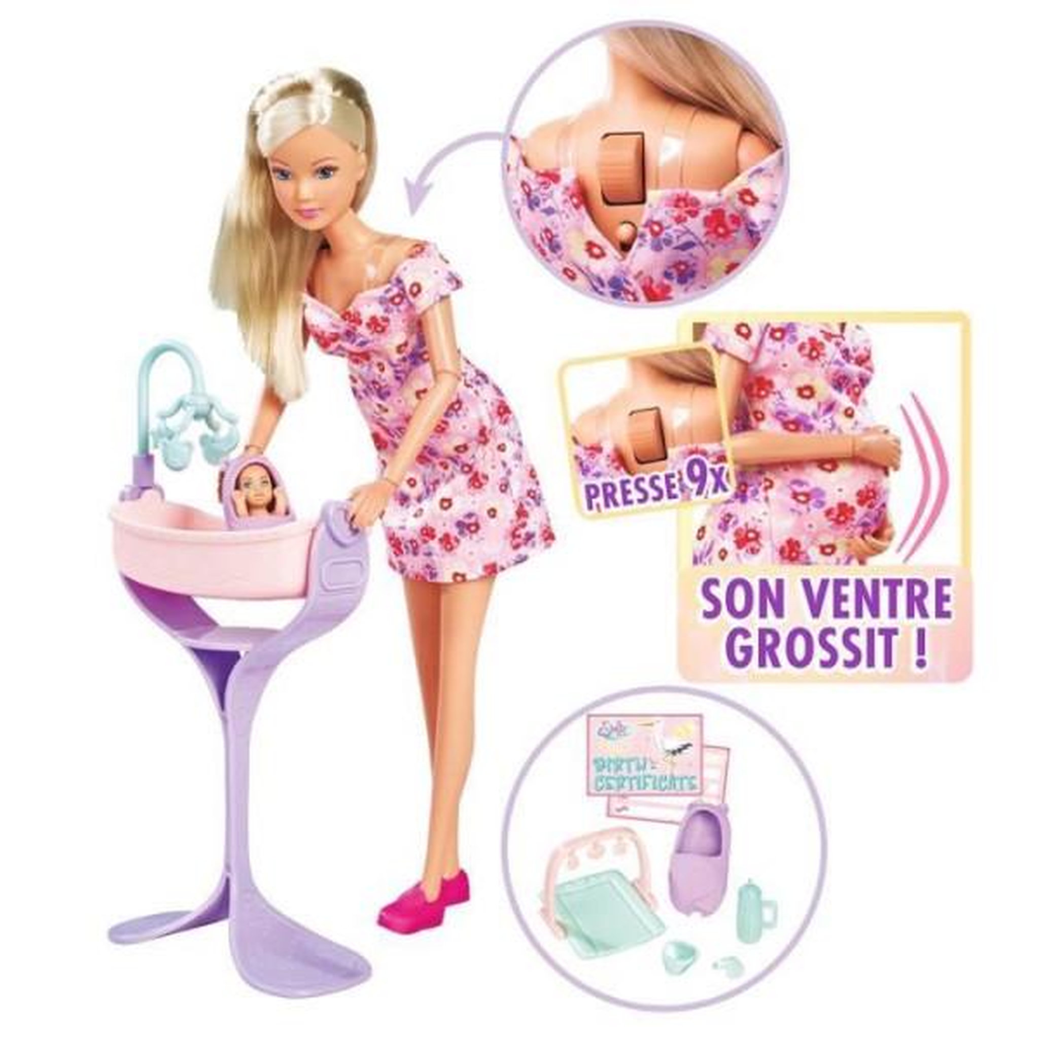 Voir la diapositive 2 : STEFFI LOVE Smoby - steffi love - future maman - poupée mannequin enceinte (29cm) - accesoires pour bébé - bouton pour faire grossir son