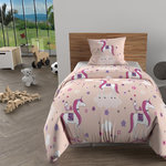 SOLEIL D'OCRE Parure housse de couette LICORNES, 100% coton 57 fils/cm2, par Soleil d'Ocre. Coloris disponibles : Jaune, Rose