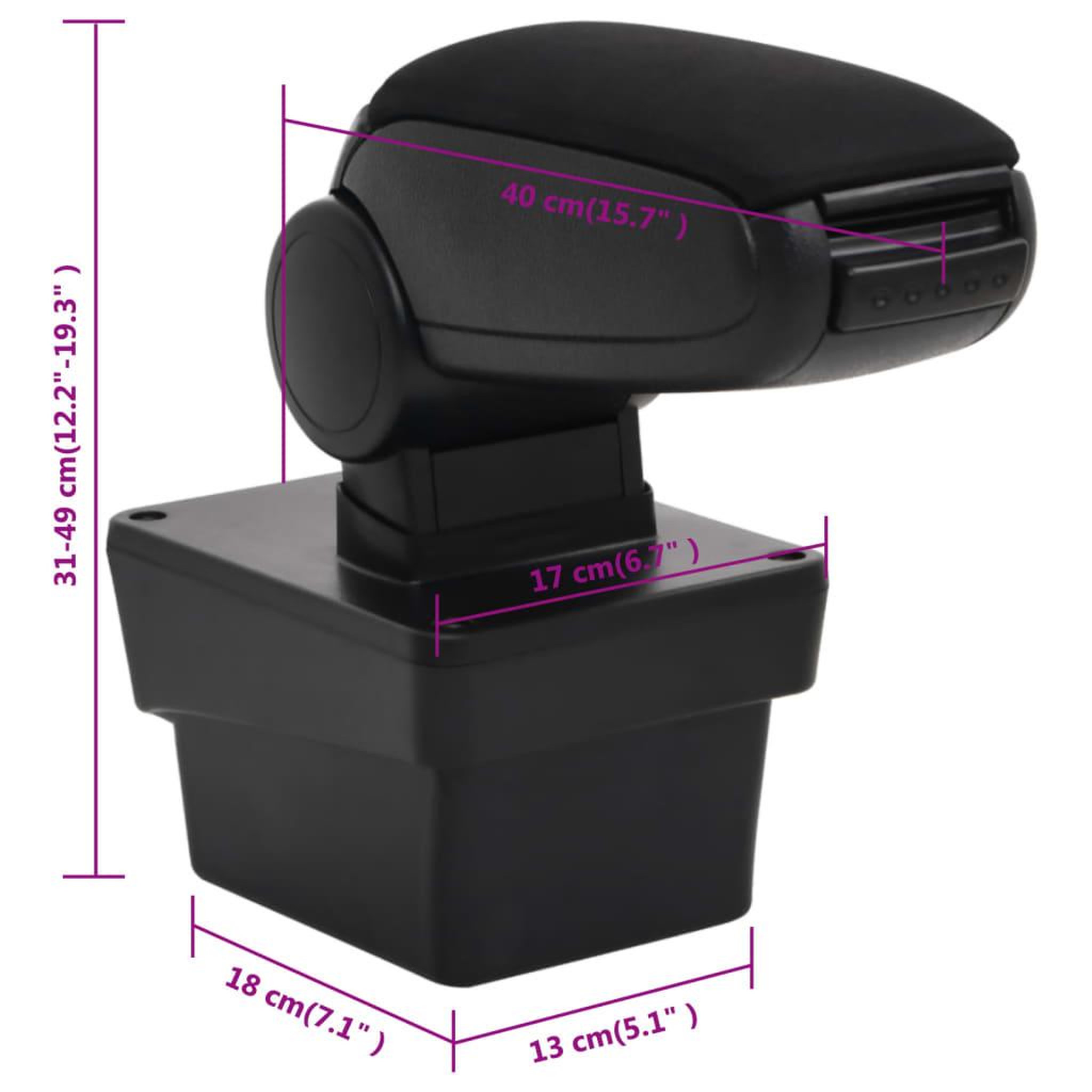 Voir la diapositive 6 : VIDAXL Accoudoir de voiture noir 17x40x(31-49) cm ABS