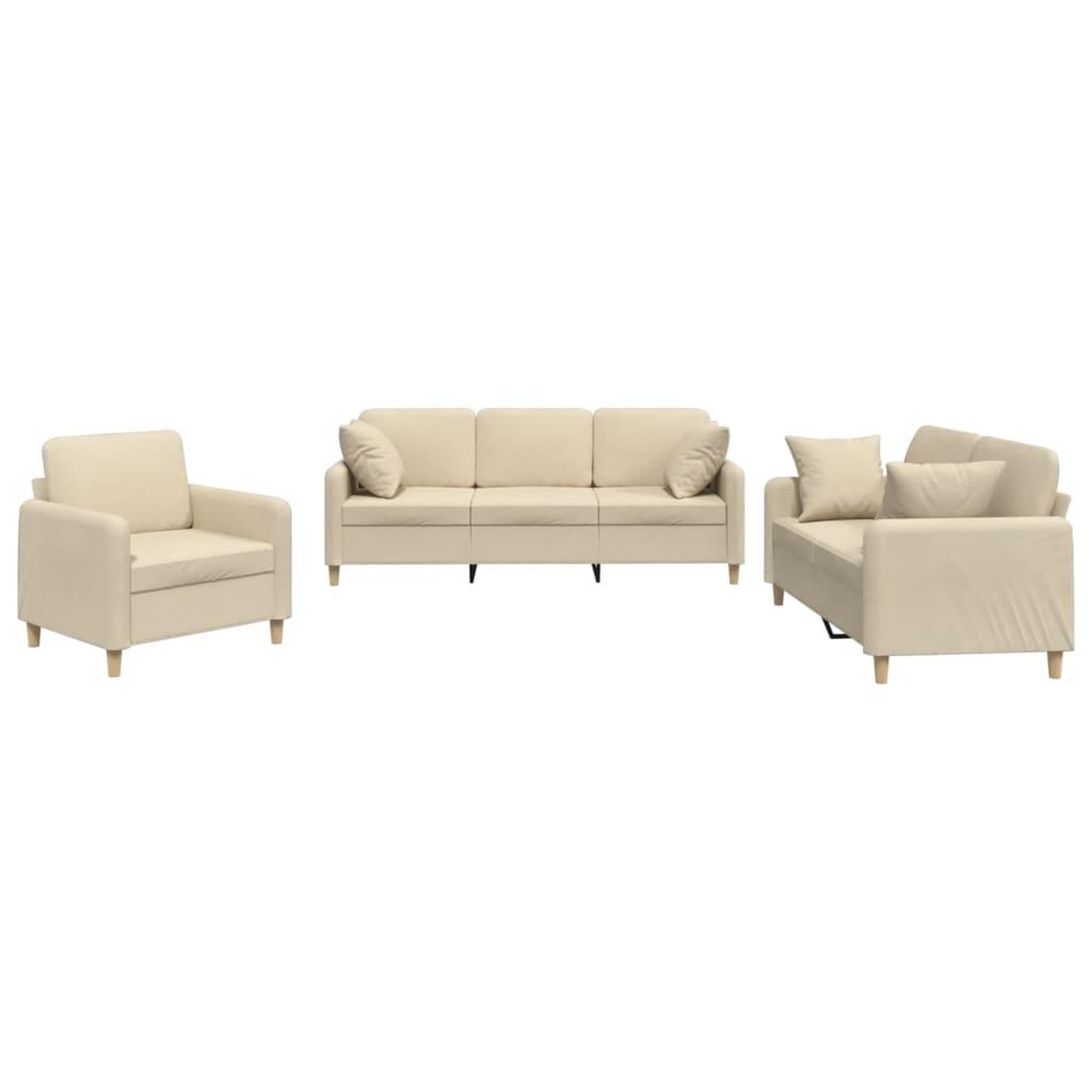 Voir la diapositive 2 : VIDAXL Ensemble de canapes 3 pcs avec coussins creme tissu