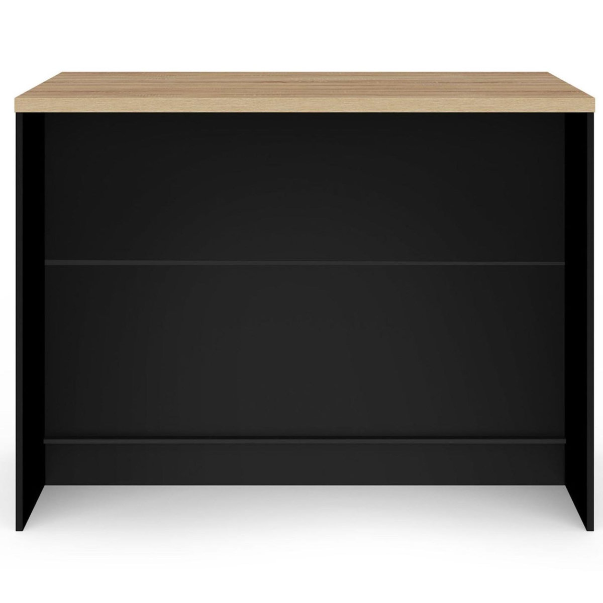 ID MARKET Ilot central GEORGE avec range-bouteilles placard et tiroir bois noir avec plan de travail façon hêtre