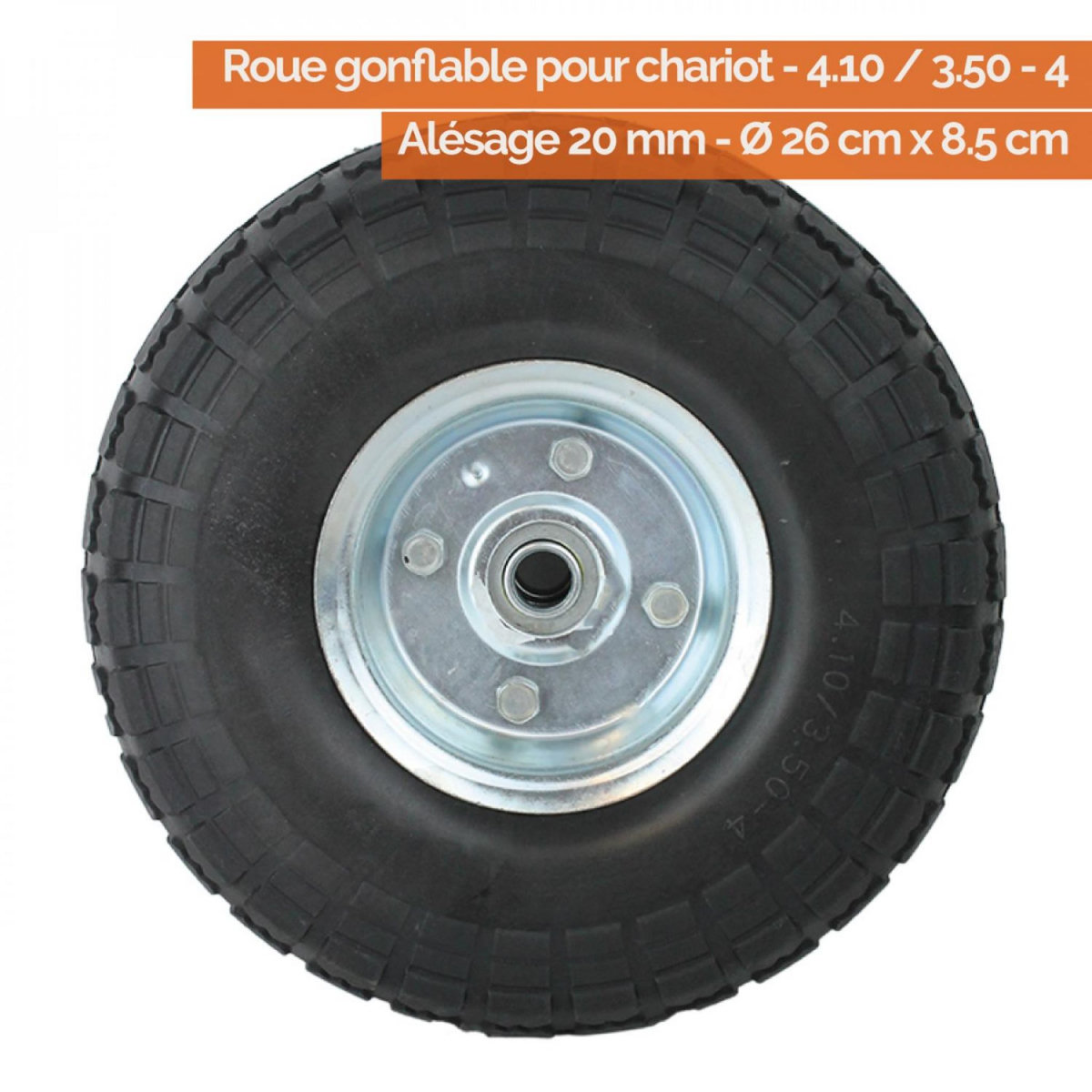LINXOR Lot de 2 roues gonflables pour chariot 4.10 / 3.50 - 4 - Alésage 20 mm