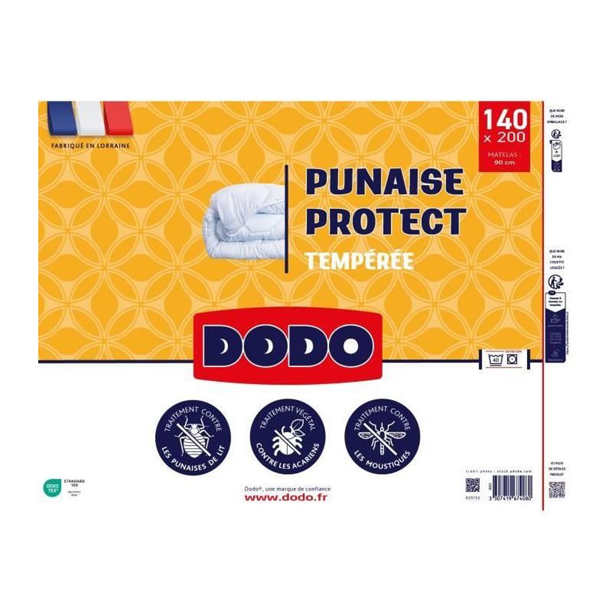 Voir la diapositive 2 : DODO Couette tempérée DODO 140x200 cm - 1 personne - Protection anti punaise, anti acarien - 300G/m² - Blanc - Fabriqué en France