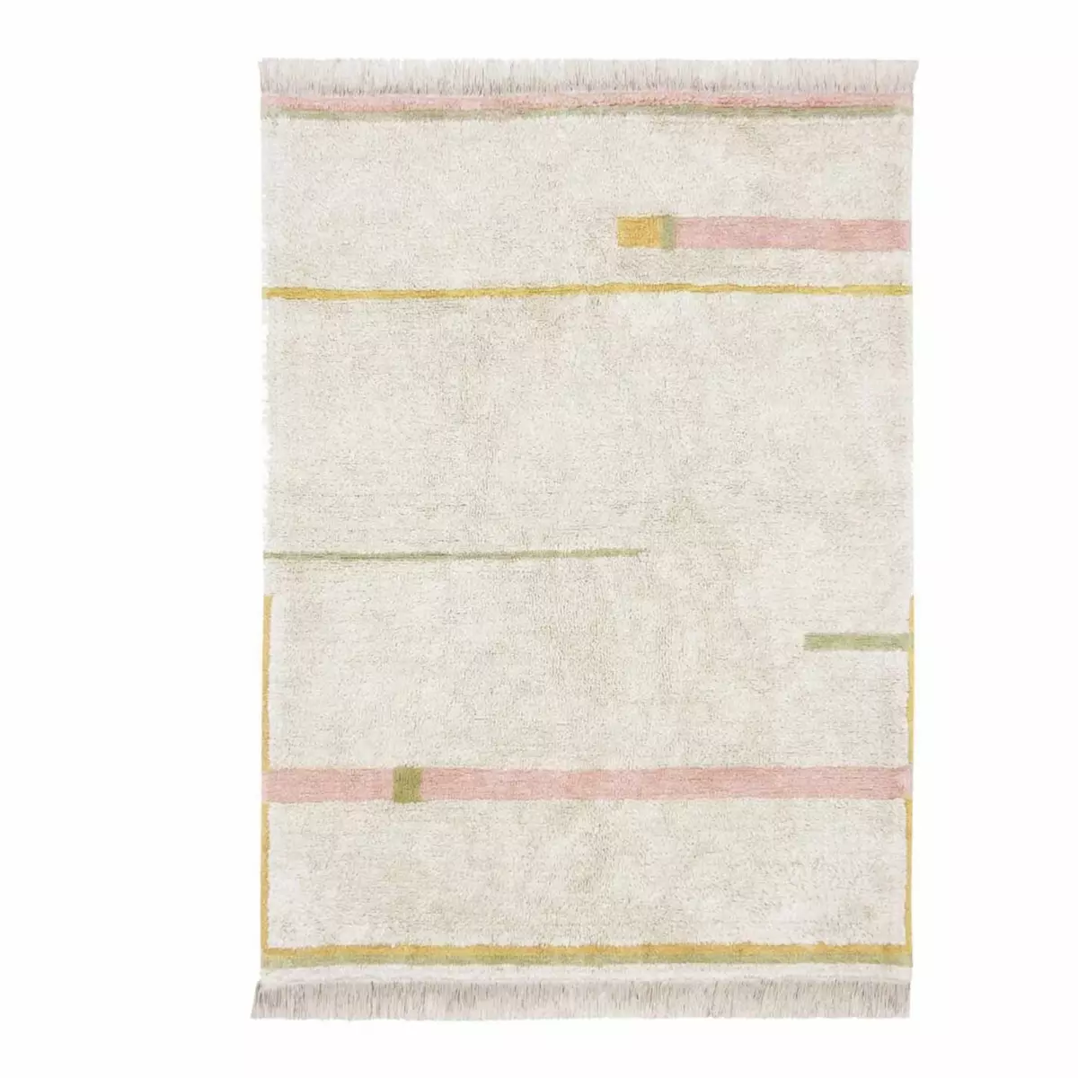 Lorena Canals Tapis lavable en coton - beige avec lignes rose et jaune - 140 x 200 cm