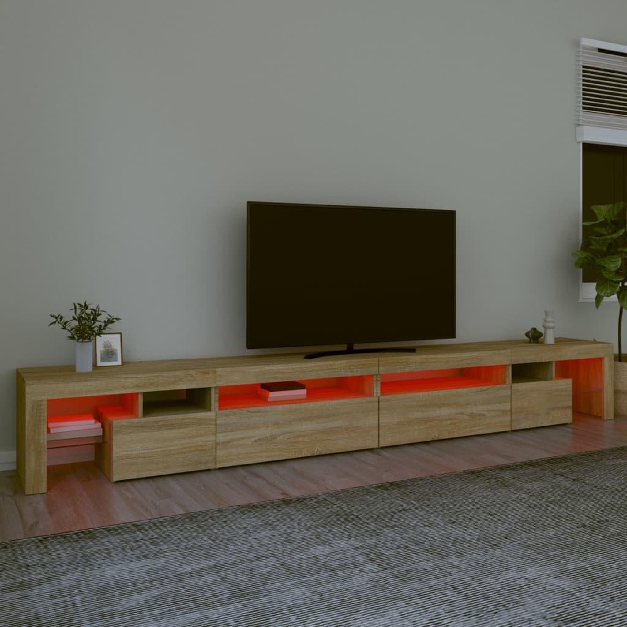 Voir la diapositive 5 : VIDAXL Meuble TV avec lumieres LED Chene sonoma 290x36,5x40 cm