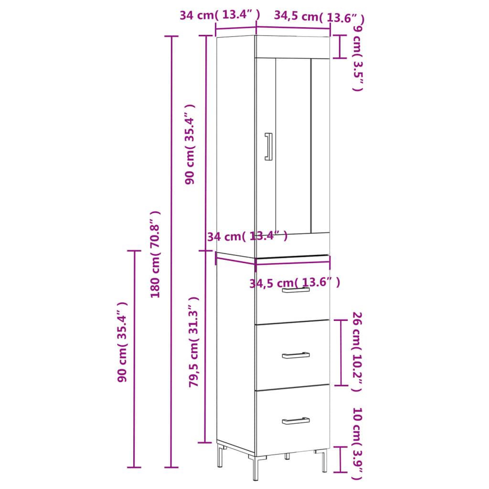 Voir la diapositive 6 : VIDAXL Buffet haut Gris beton 34,5x34x180 cm Bois d'ingenierie