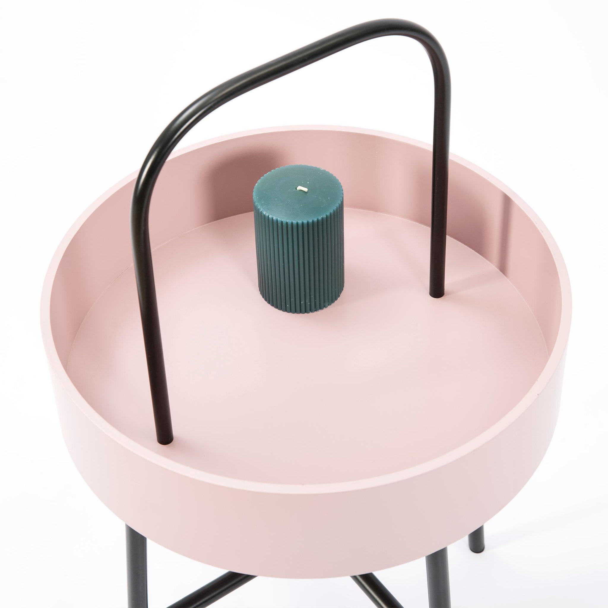 Voir la diapositive 2 : VS VENTA-STOCK Table auxiliaire Jaipur avec Plateau en MDF Rose et Structure métallique en Noir Mat