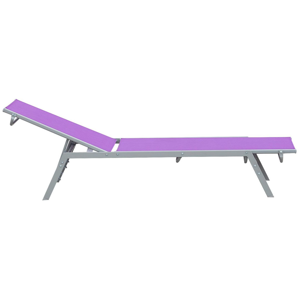 OUTSUNNY Bain de soleil transat - chaise longue - design contemporain - dossier inclinable multi-positions - métal époxy textilène mauve - dim. 170 x 58 x 97 cm
