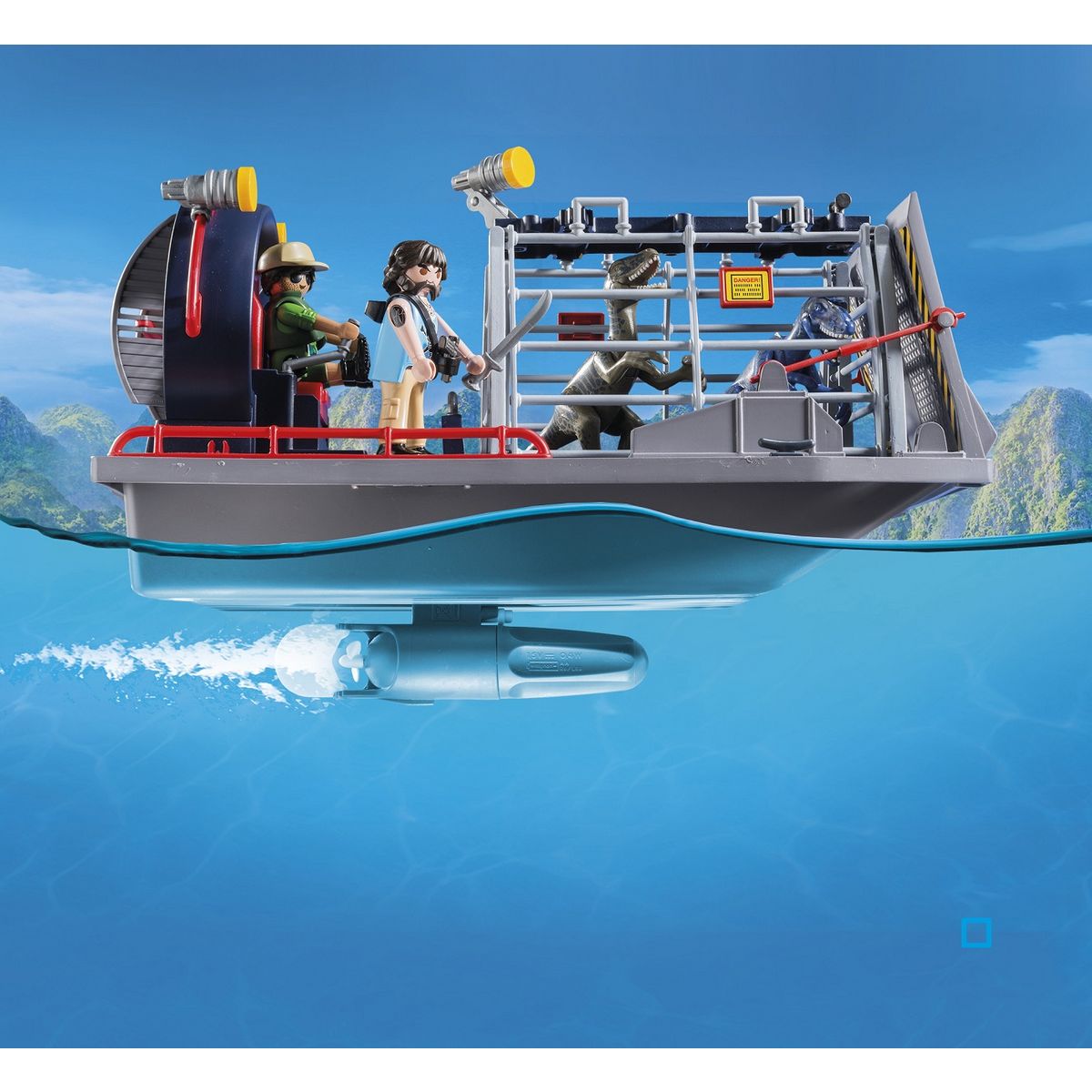 PLAYMOBIL 9433 - The Explorers - Bateau avec cage et deinonychus 