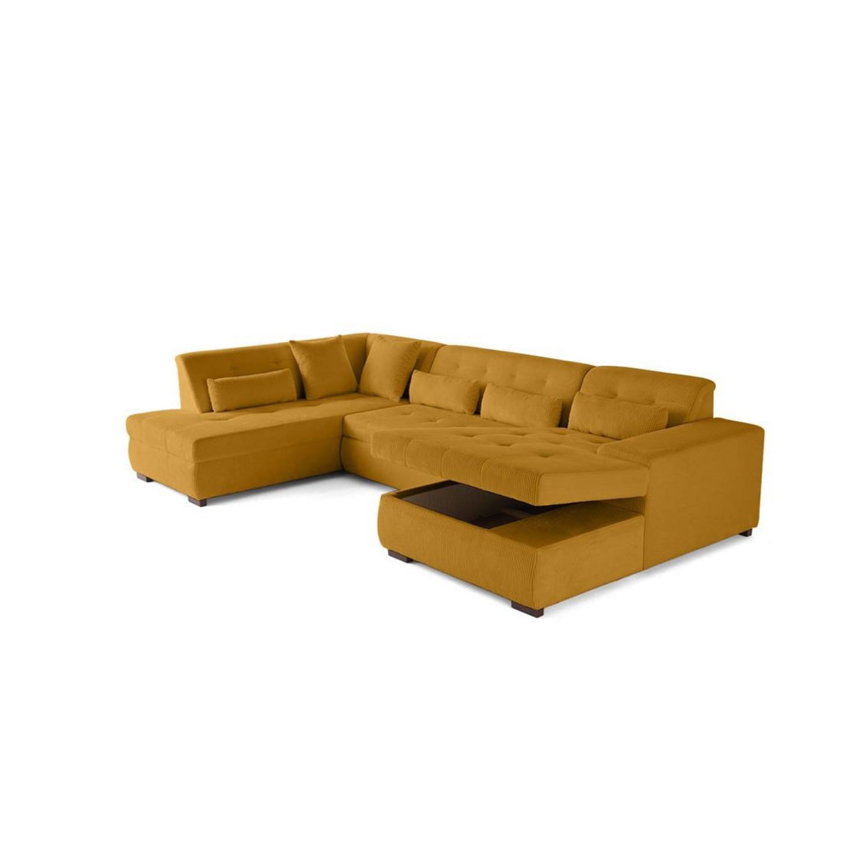 LISA DESIGN Vermont - canapé panoramique d'angle gauche - 7 places - convertible avec coffre - en velours côtelé