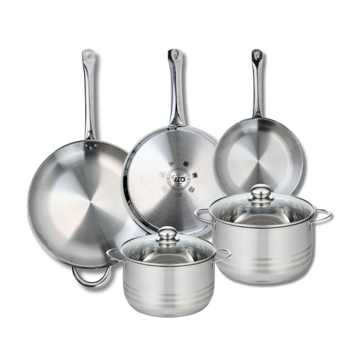 ELO Ensemble de 3 Poêles de cuisson 24, 28 et 32 cm et 2 faitouts 20 et 24 cm Elo Profi Brillant
