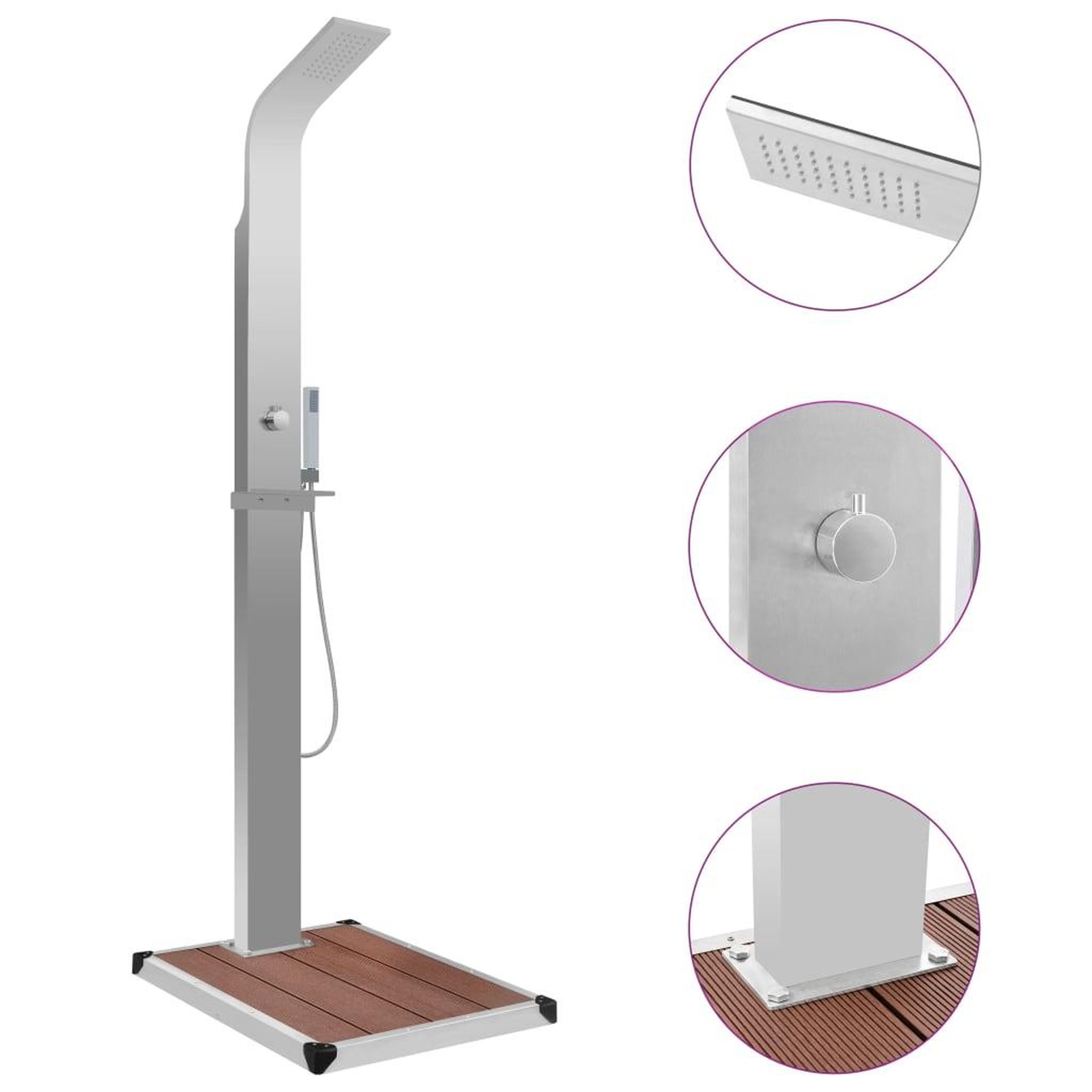 VIDAXL Douche d'exterieur avec receveur de douche WPC Acier inoxydable
