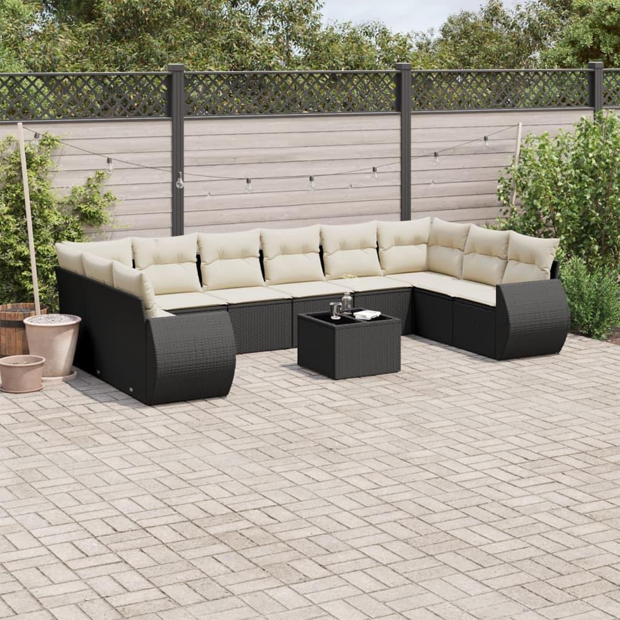 VIDAXL Salon de jardin 11 pcs avec coussins noir resine tressee