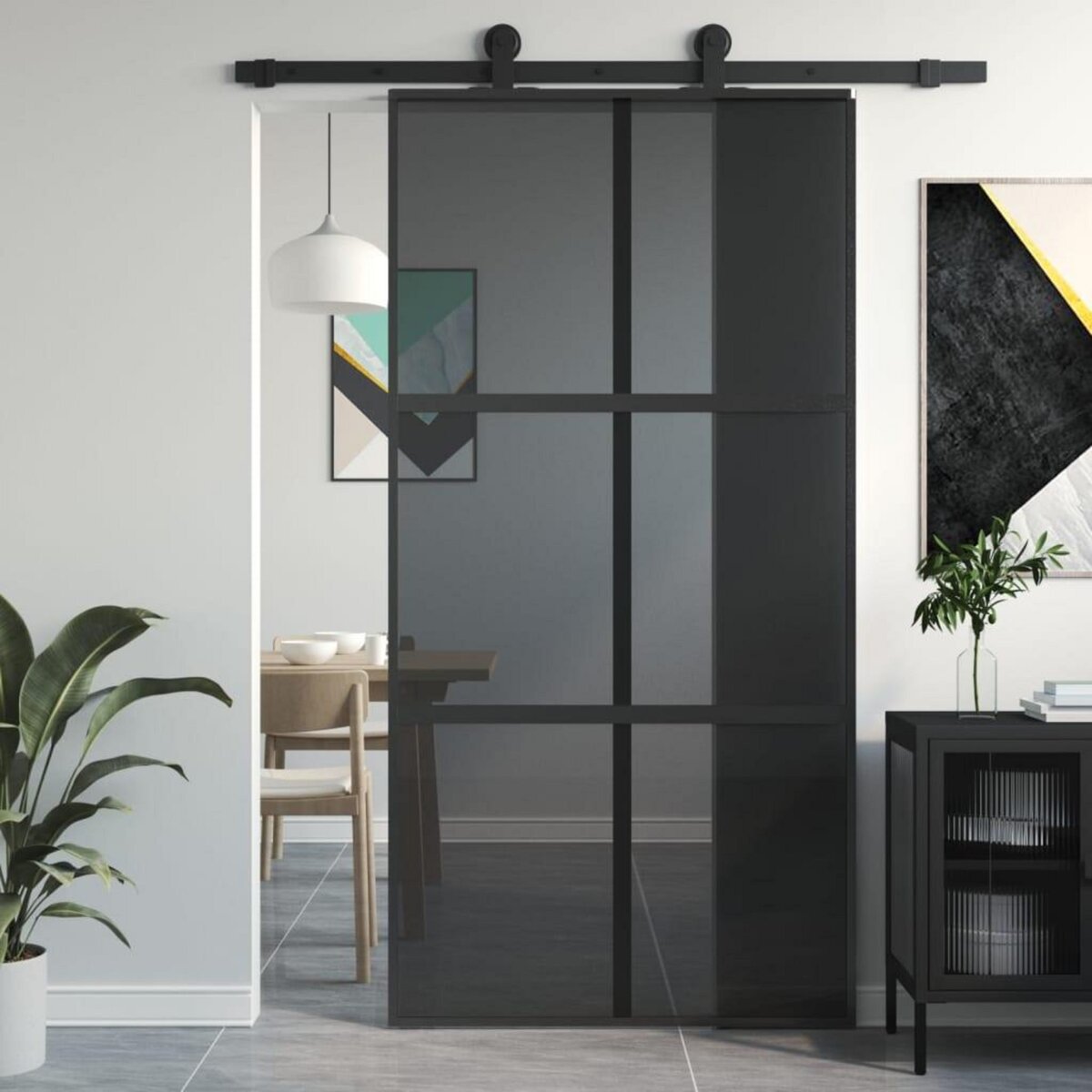 VIDAXL Porte coulissante noir 102,5x205 cm verre trempe aluminium