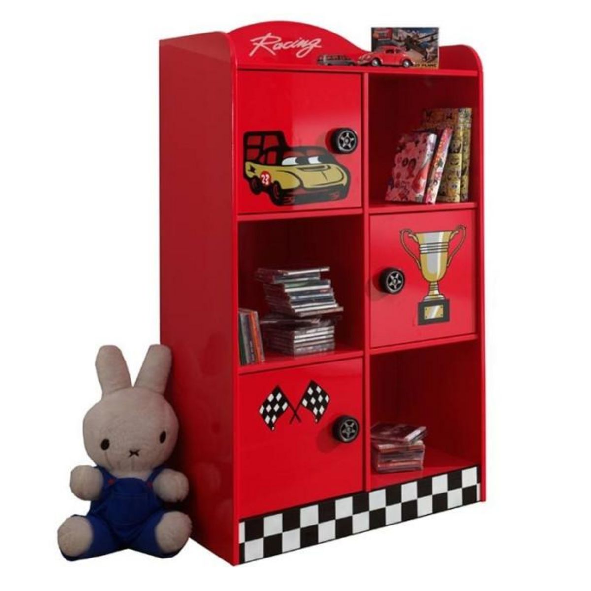 Paris Prix Pack - Lit Enfant Voiture & Armoire  Gran Turismo  Bleu & Rouge
