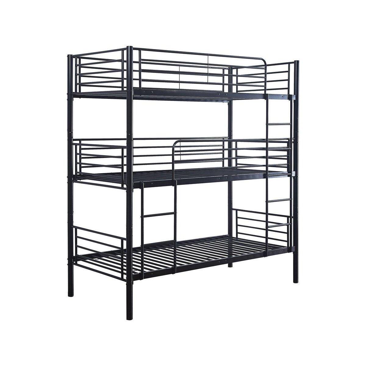 Habitat et Jardin Lit superposé en métal triple  HAVIN  - 90 x 190 cm - Noir