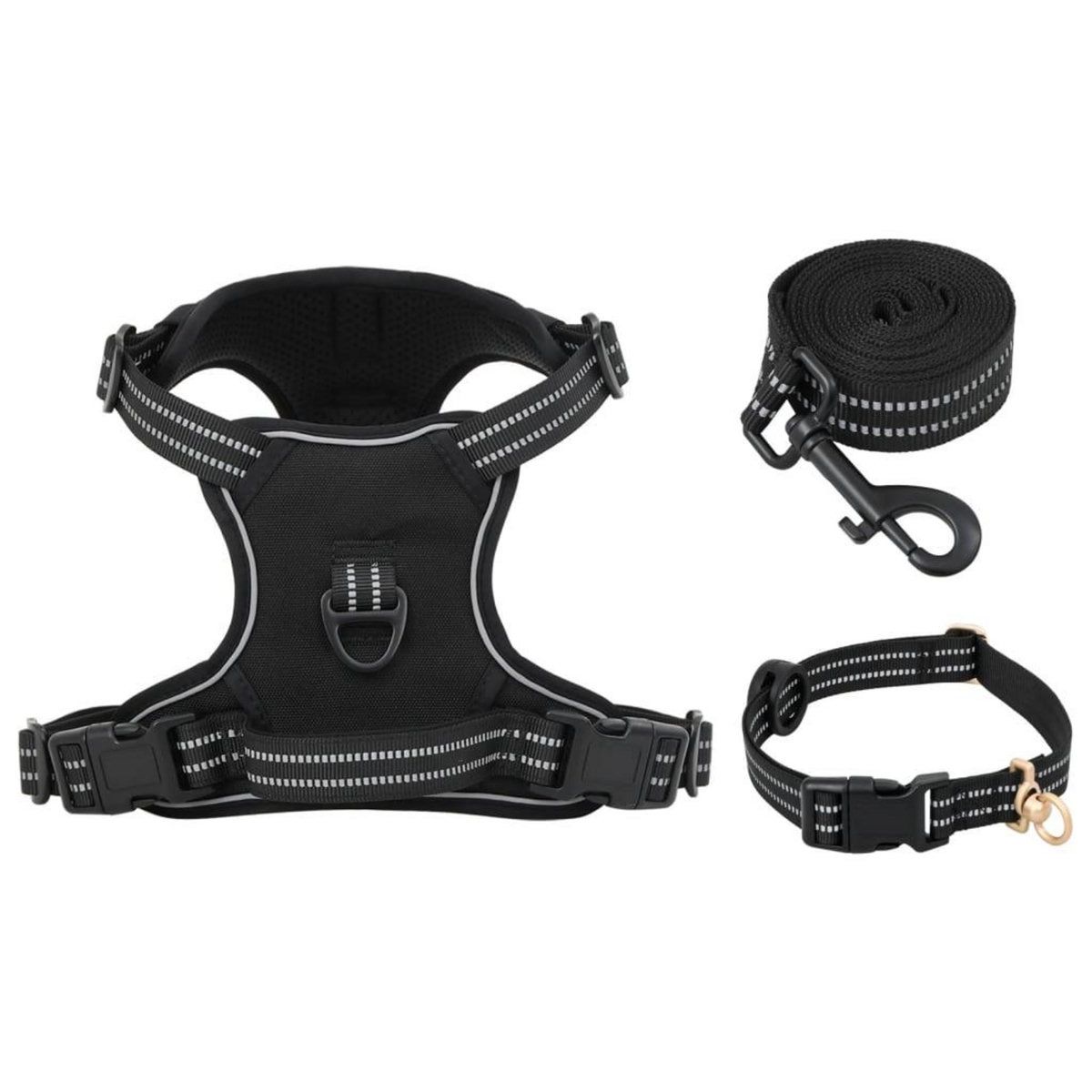 VIDAXL Harnais pour chien avec laisse et collier reglables noir S