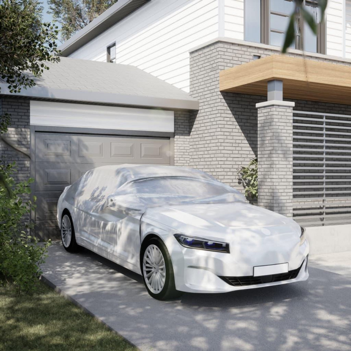 VIDAXL Demi-housse de voiture avec crochets argente L PEVA