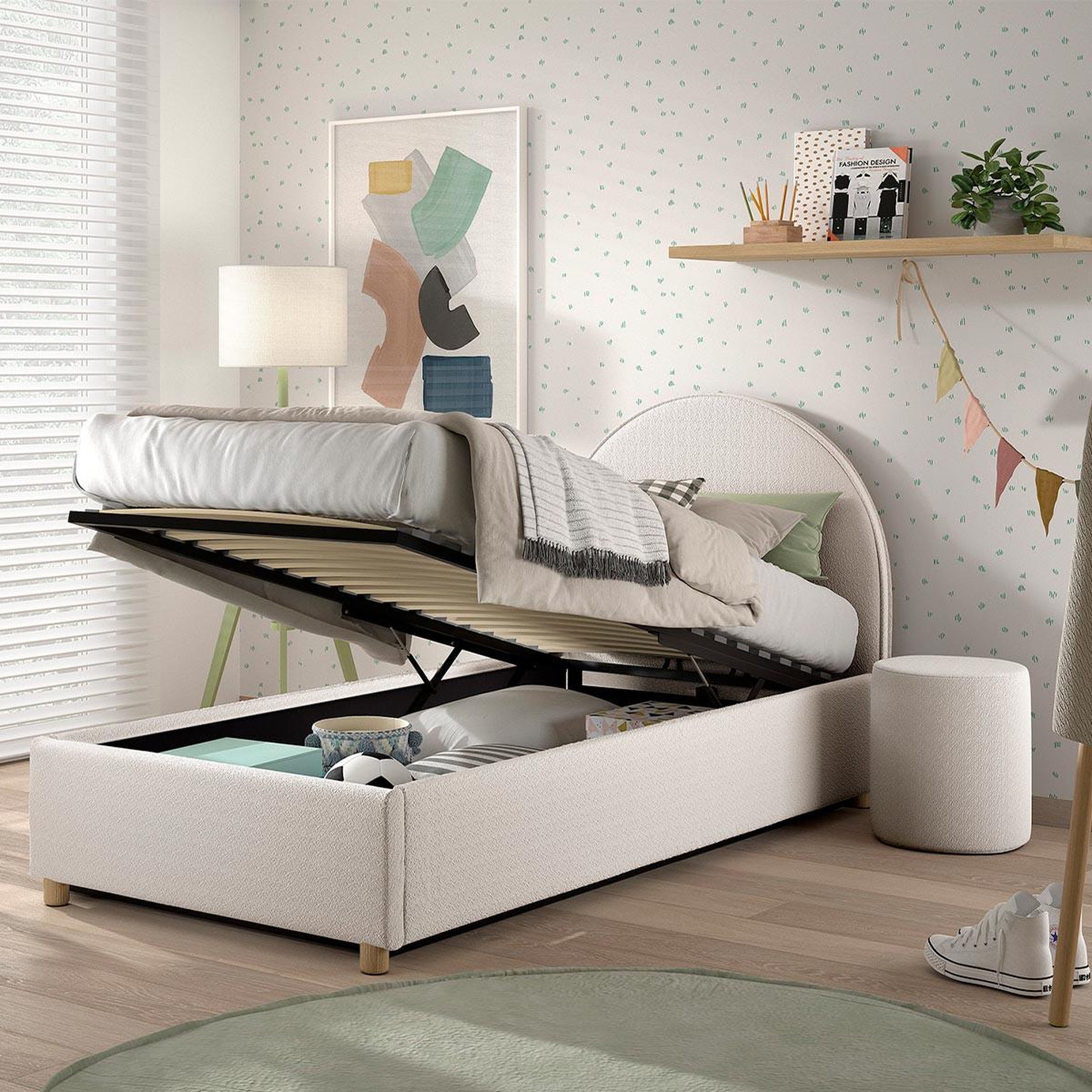 Voir la diapositive 4 : Paris Prix Pack - lit coffre enfant & pouf  moon  90x200cm blanc