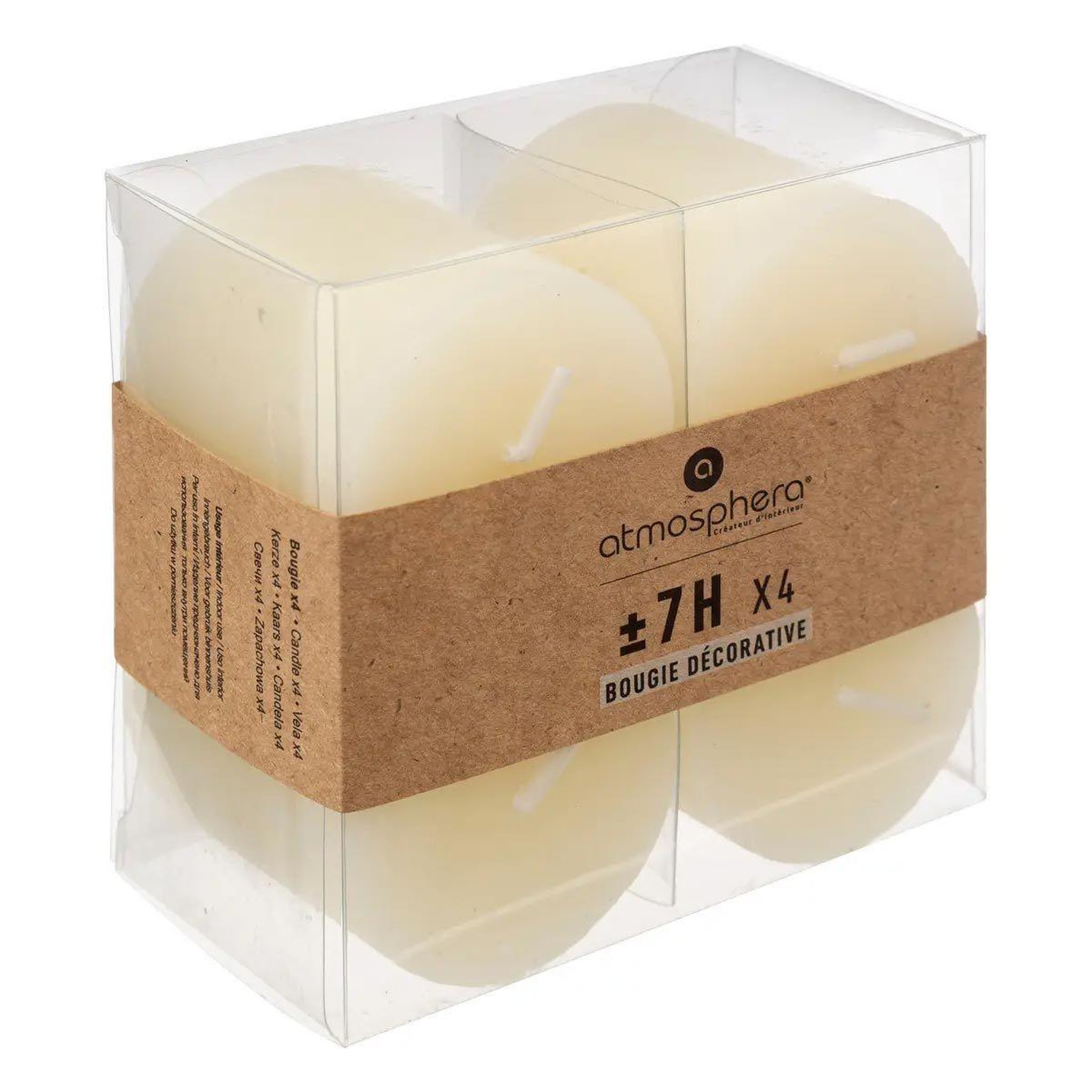 Voir la diapositive 2 : ATMOSPHERA Lot de 4 bougies votives  rustic  4,5cm ivoire
