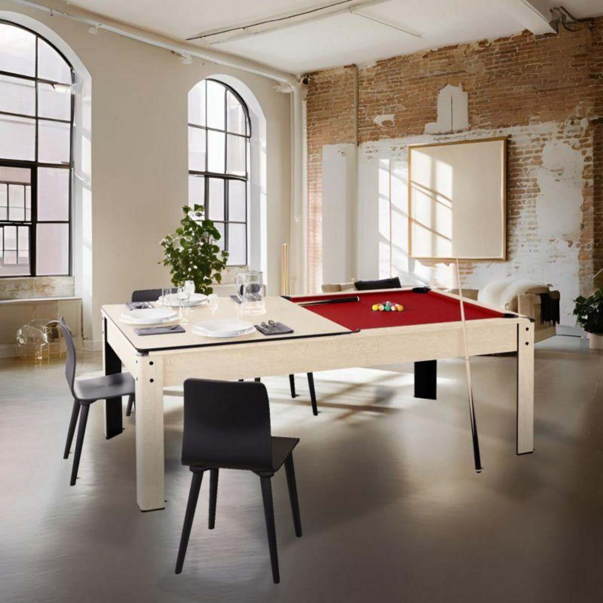 SOKKER Billard Américain convertible table 8 places KITBILL 7FT - 226 x 126,5 x 80 cm Plateau dînatoire et accessoires inclus - Beige