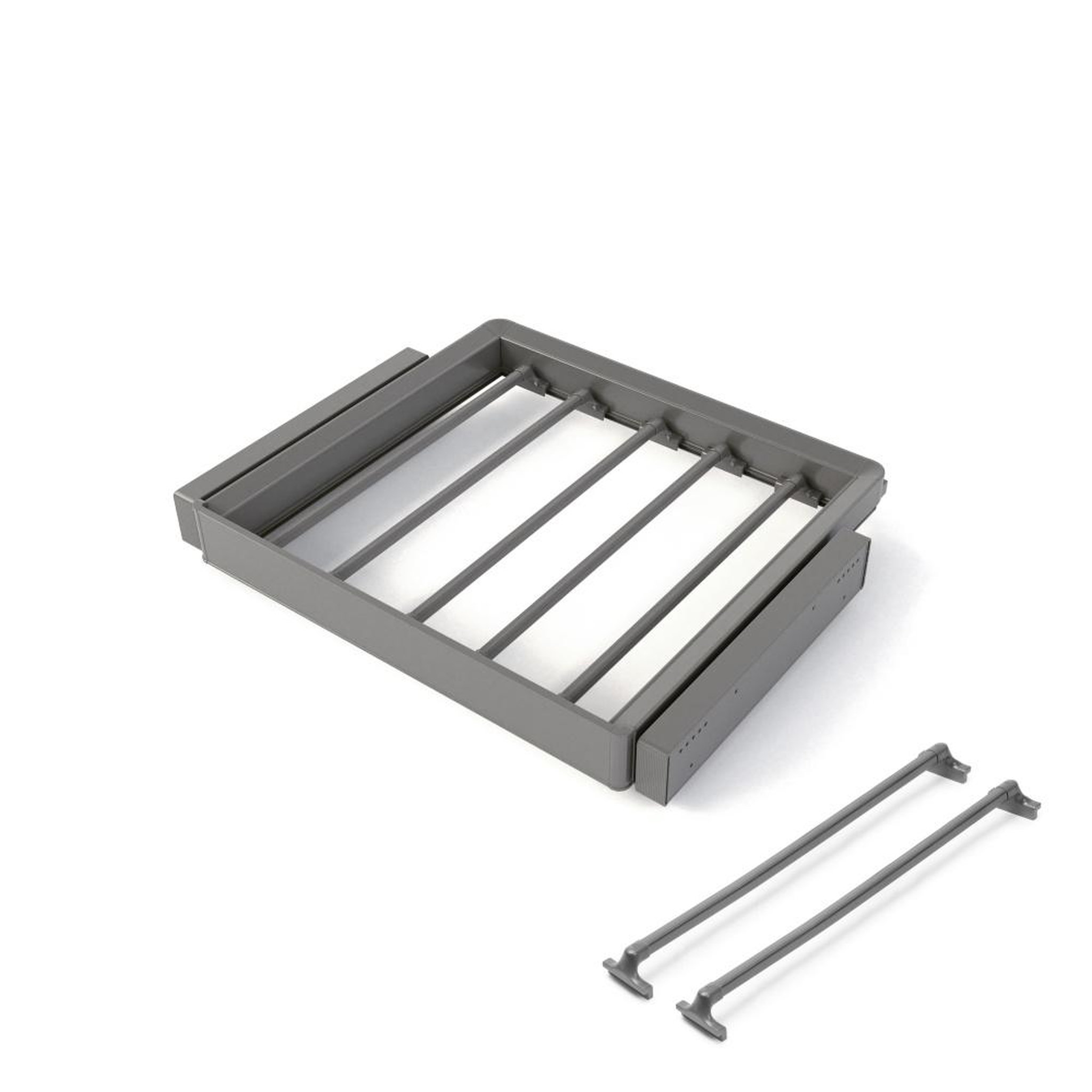 EMUCA SRL Kit de porte-pantalon à 7tringles et rack ajustable Quartz pour armoires -  glissières extension totale et à fermeture douce -  Module 60cm -  Finition Titane