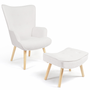 Voir la diapositive 1 : ID MARKET Fauteuil scandinave IVAR avec repose pieds en tissu bouclette blanc
