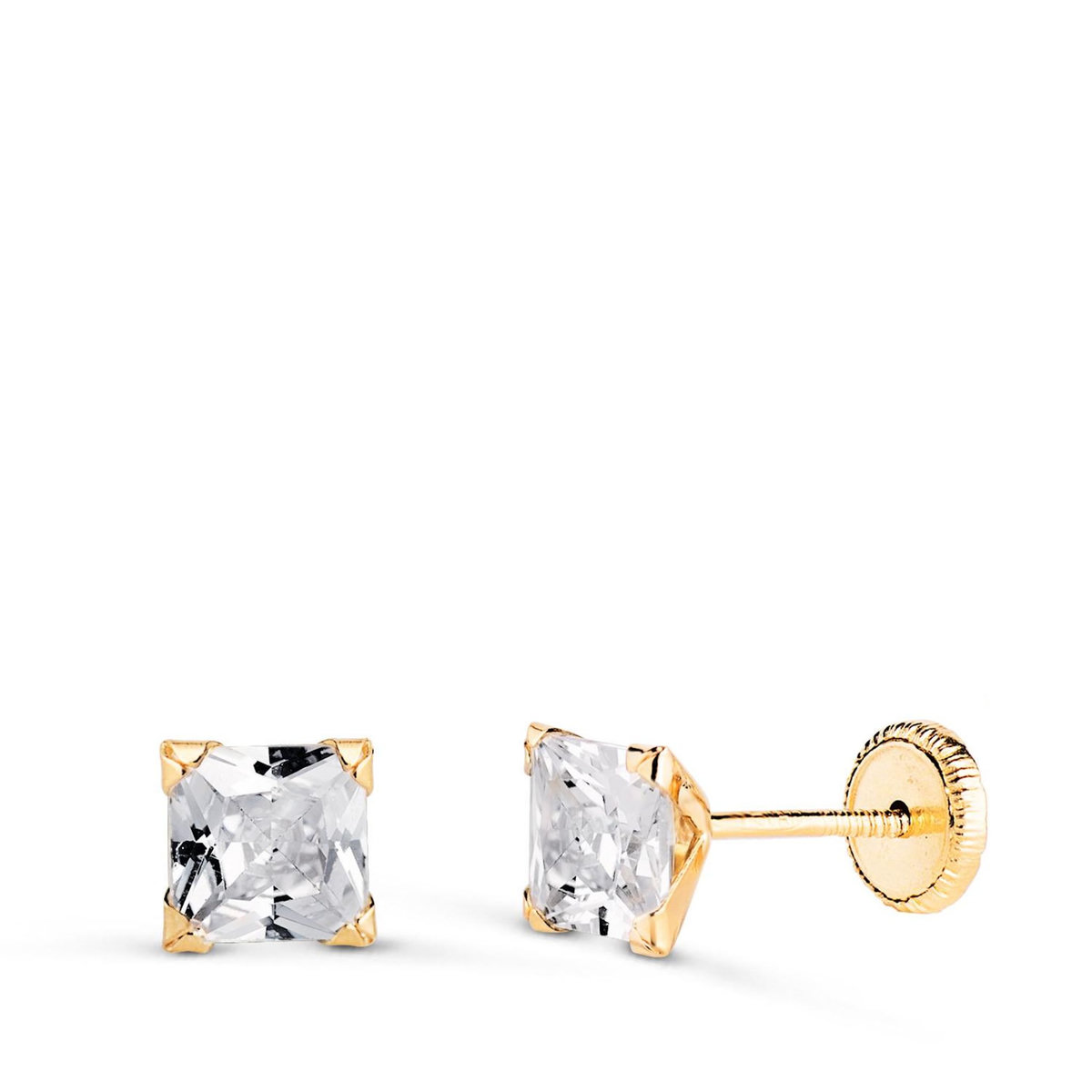 L'ATELIER D'AZUR Boucles d'Oreilles Or 18 Carats 750/000 Jaune Carré Zirconium