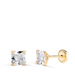 L'ATELIER D'AZUR Boucles d'Oreilles Or 18 Carats 750/000 Jaune Carré Zirconium