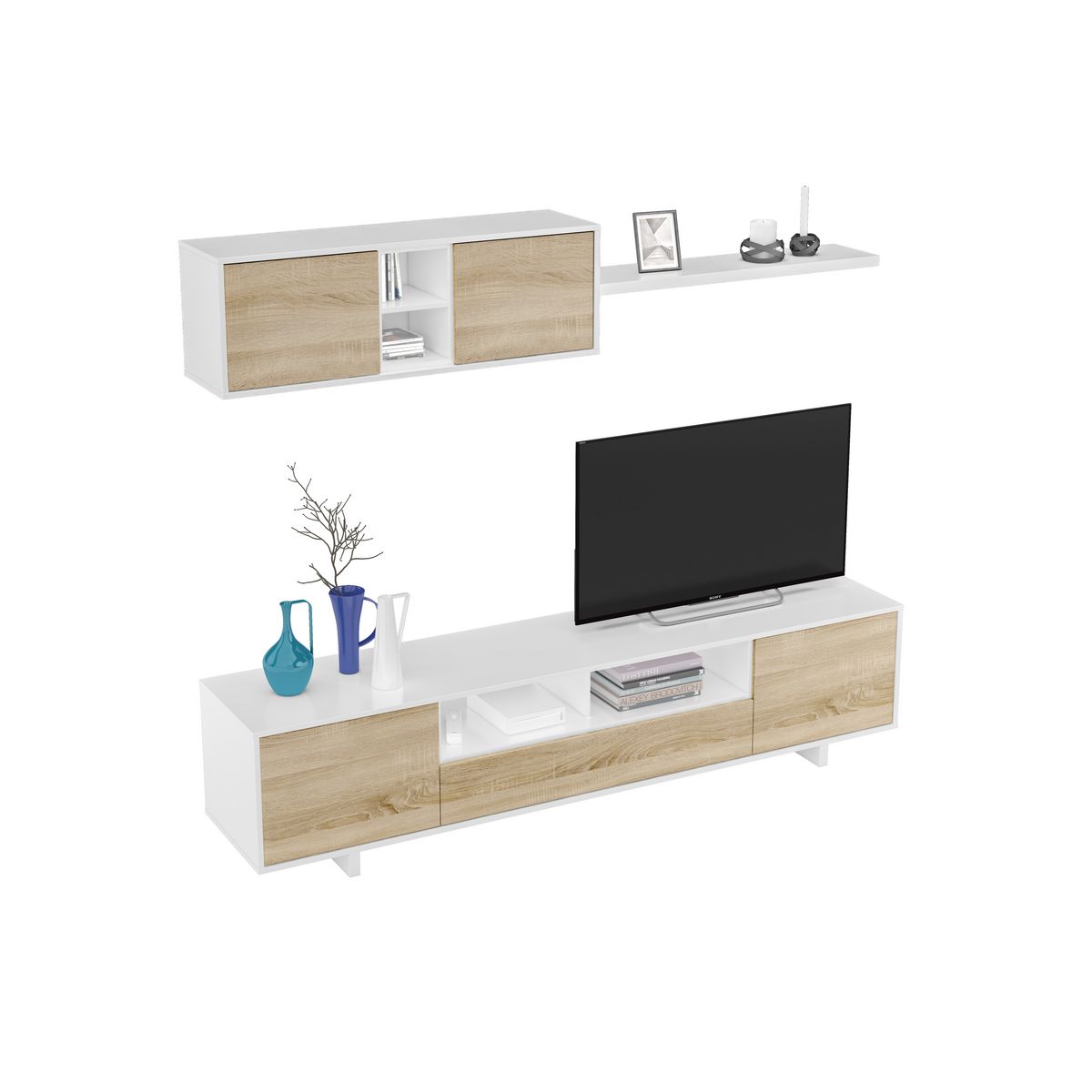Ensemble meuble TV bas et haut  ELLIUS L200 cm