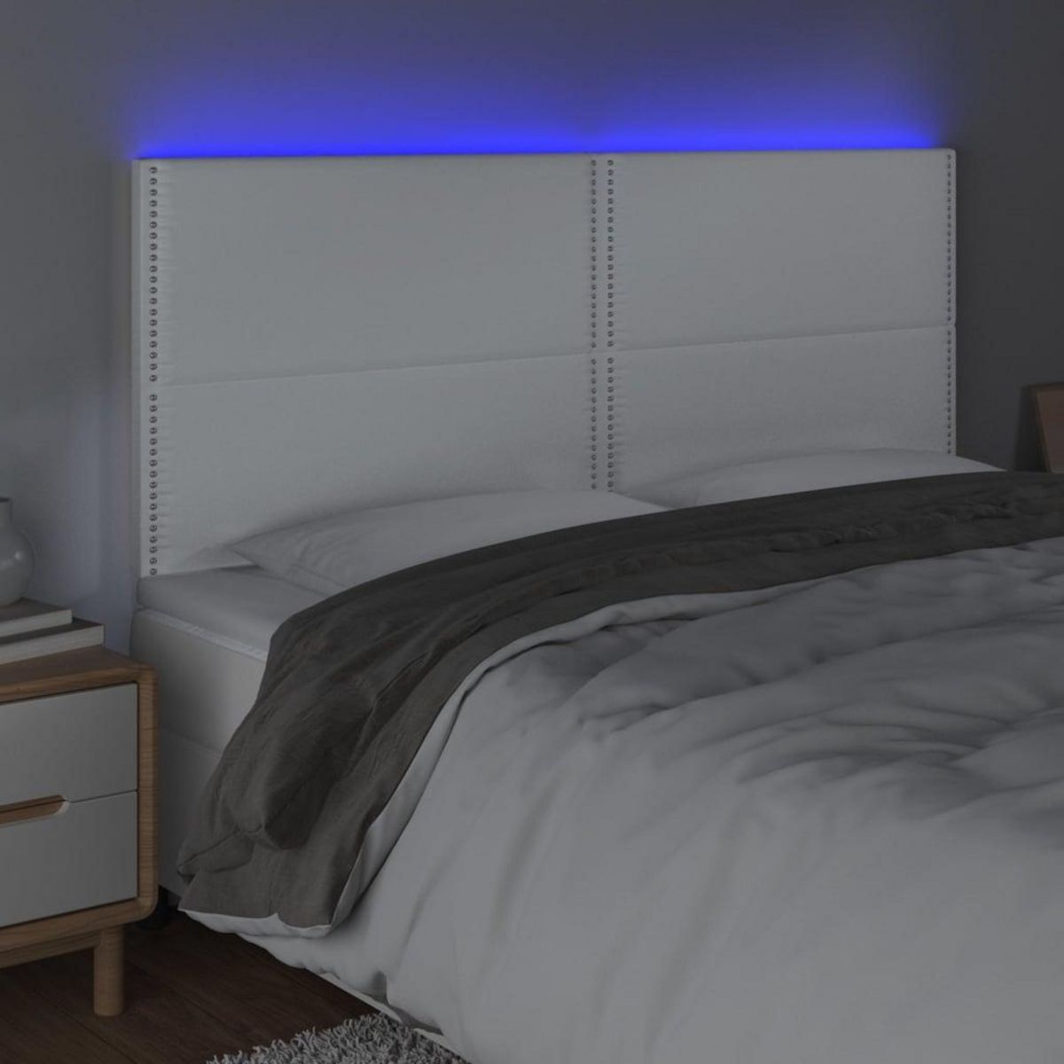 VIDAXL Tete de lit a LED Blanc 180x5x118/128 cm Similicuir