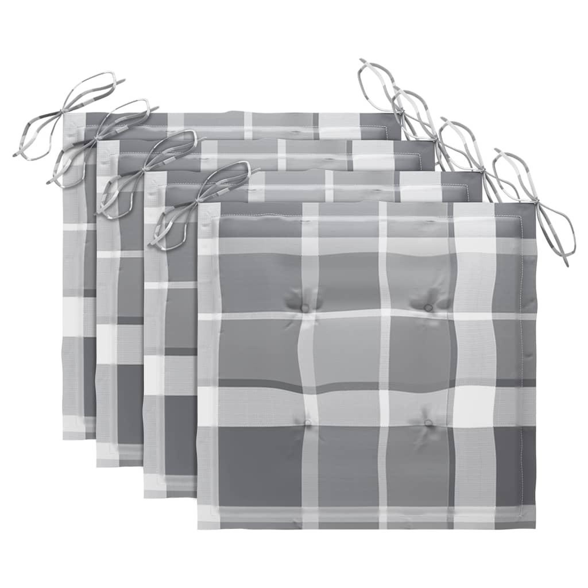 Voir la diapositive 5 : VIDAXL Chaises de jardin lot de 4 coussins a carreaux gris Teck solide