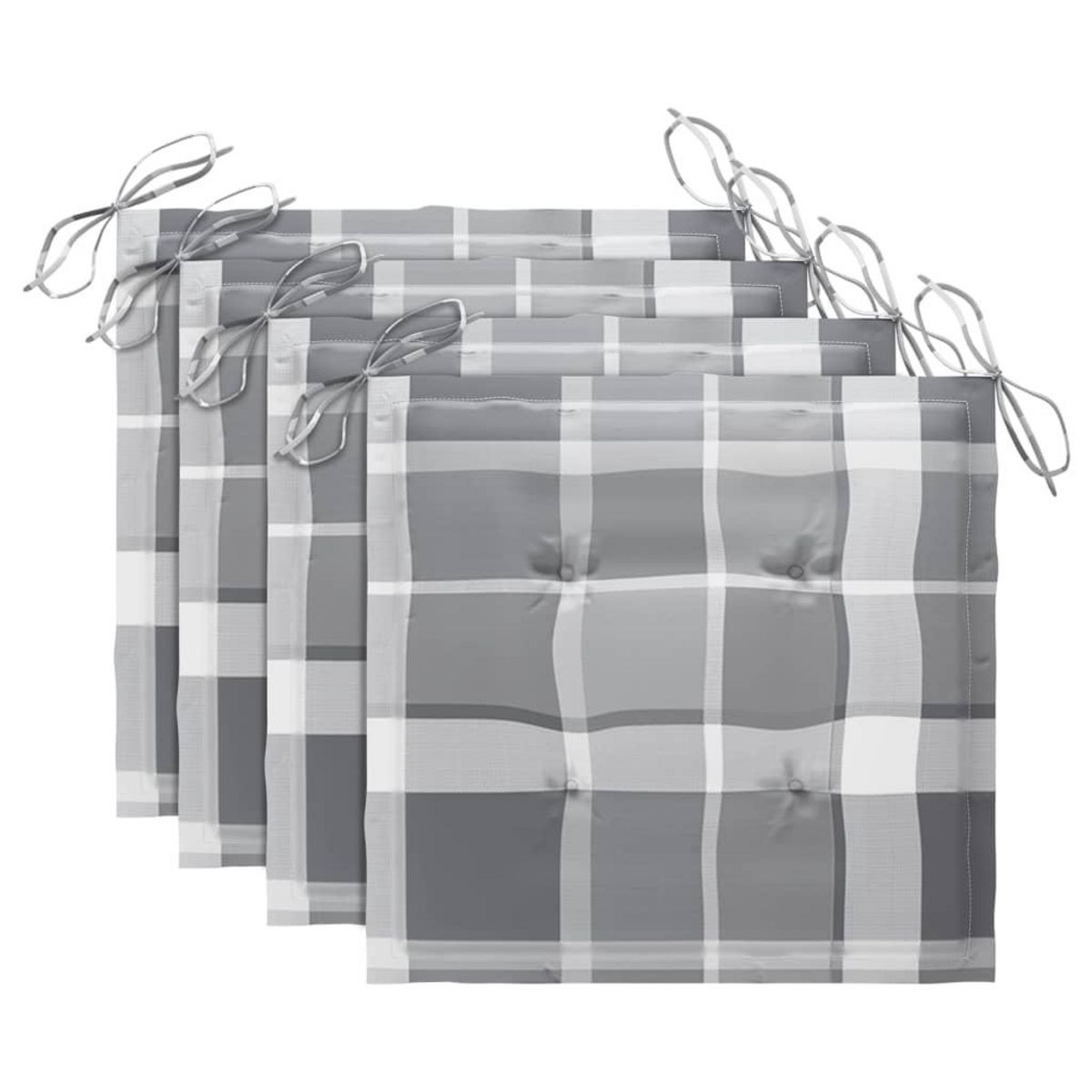 VIDAXL Chaises de jardin lot de 4 coussins a carreaux gris Teck solide