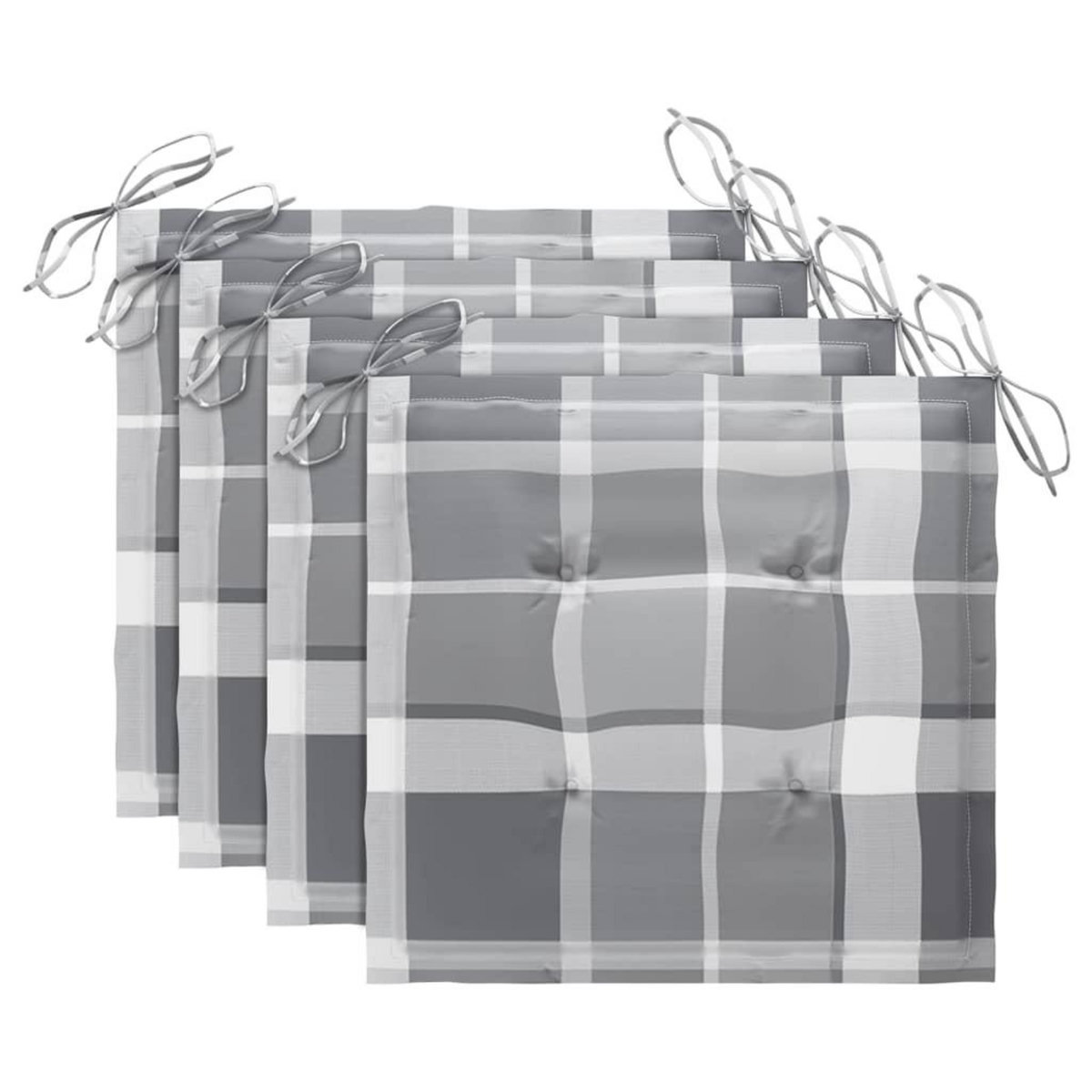 VIDAXL Chaises de jardin lot de 4 coussins a carreaux gris Teck solide
