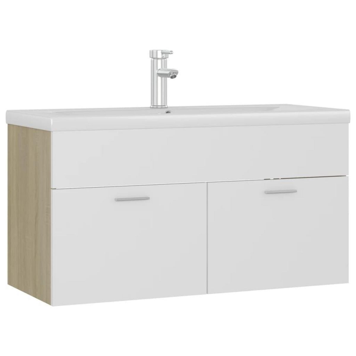 VIDAXL Armoire d'evier et lavabo integre Blanc/chene sonoma Agglomere