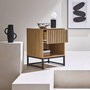 Voir la diapositive 4 : SWEEEK Table de chevet style contemporain avec 1 tiroir effet bois rainuré (système d'ouverture par pression) et 1 niche. piètement en métal noir