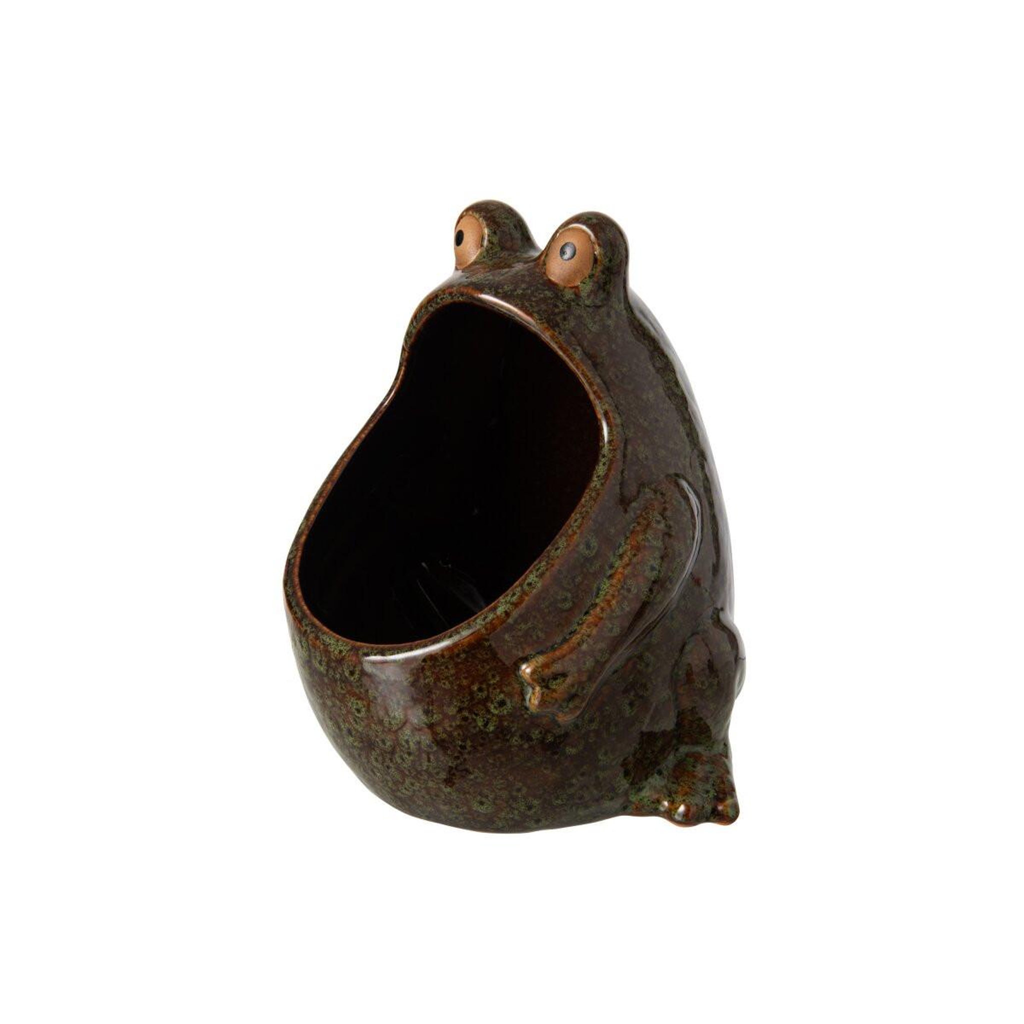 Voir la diapositive 2 : J-LINE Cache-Pot Grenouille en Grès  Enzo  20cm Marron