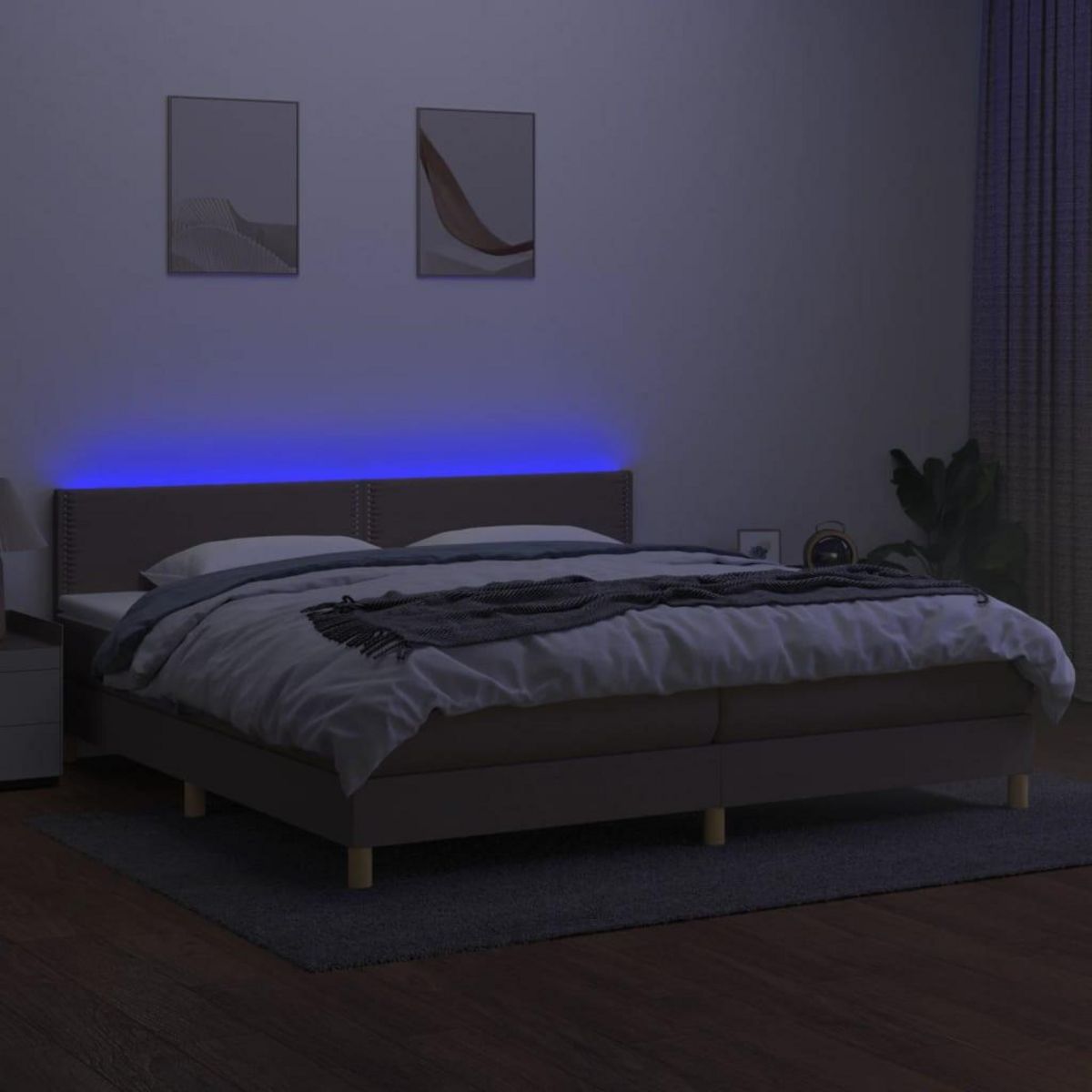 VIDAXL Sommier a lattes de lit et matelas et LED Taupe 200x200cm Tissu