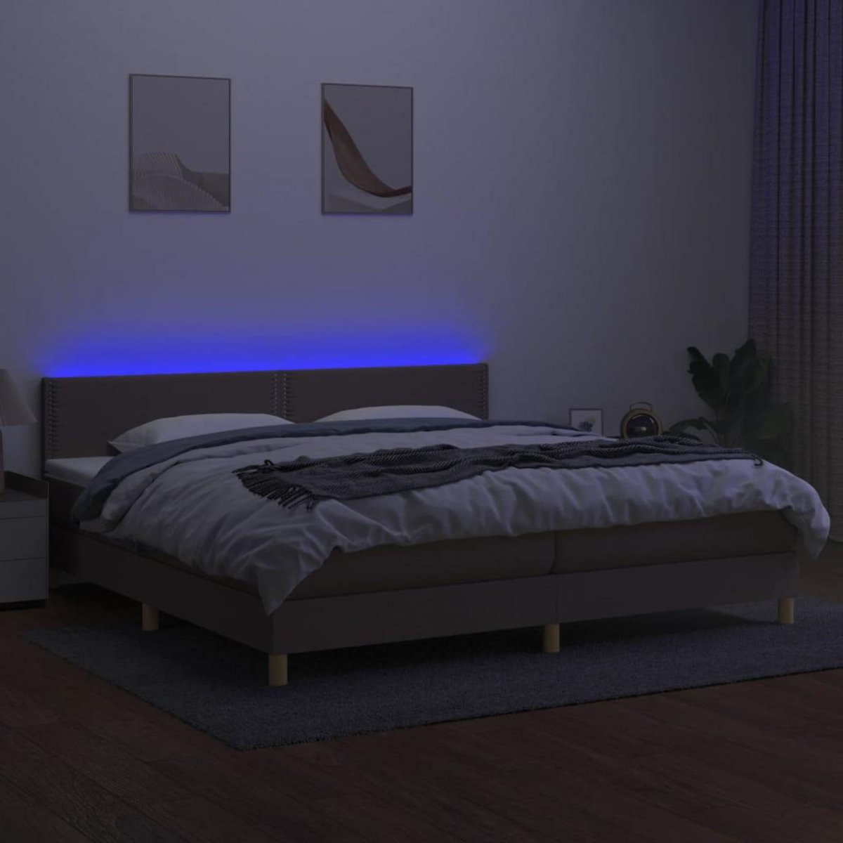 VIDAXL Sommier a lattes de lit et matelas et LED Taupe 200x200cm Tissu