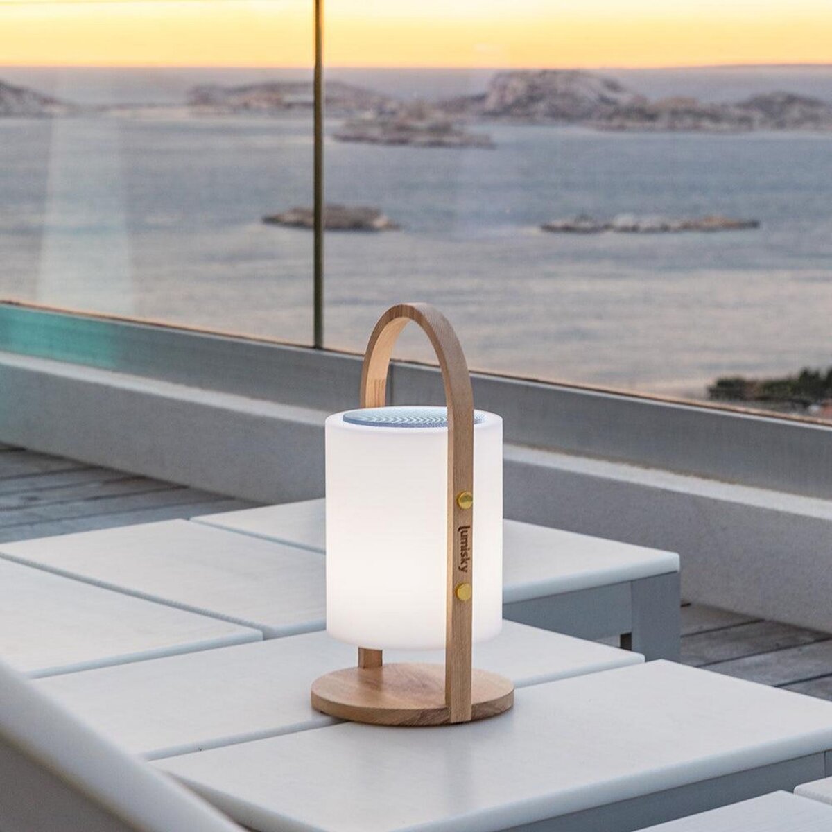 Lumisky Lampe enceinte bluetooth sans fil WOODY Bois Bois H37CM