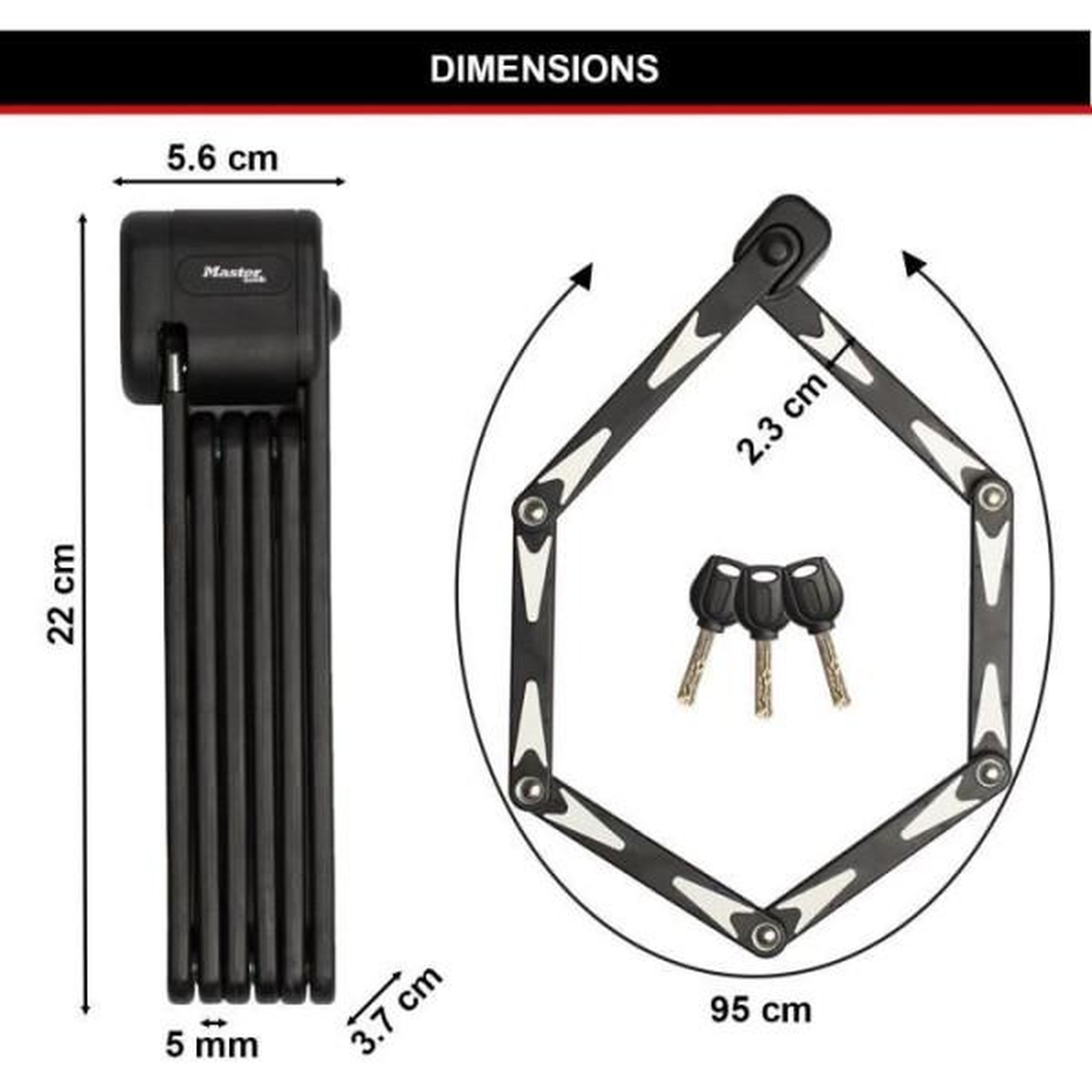 Voir la diapositive 5 : Master lock Antivol Vélo Pliable - MASTER LOCK - 8333EURDPRO - Acier Trempé, 3 Clés, Certifié, Support Inclus