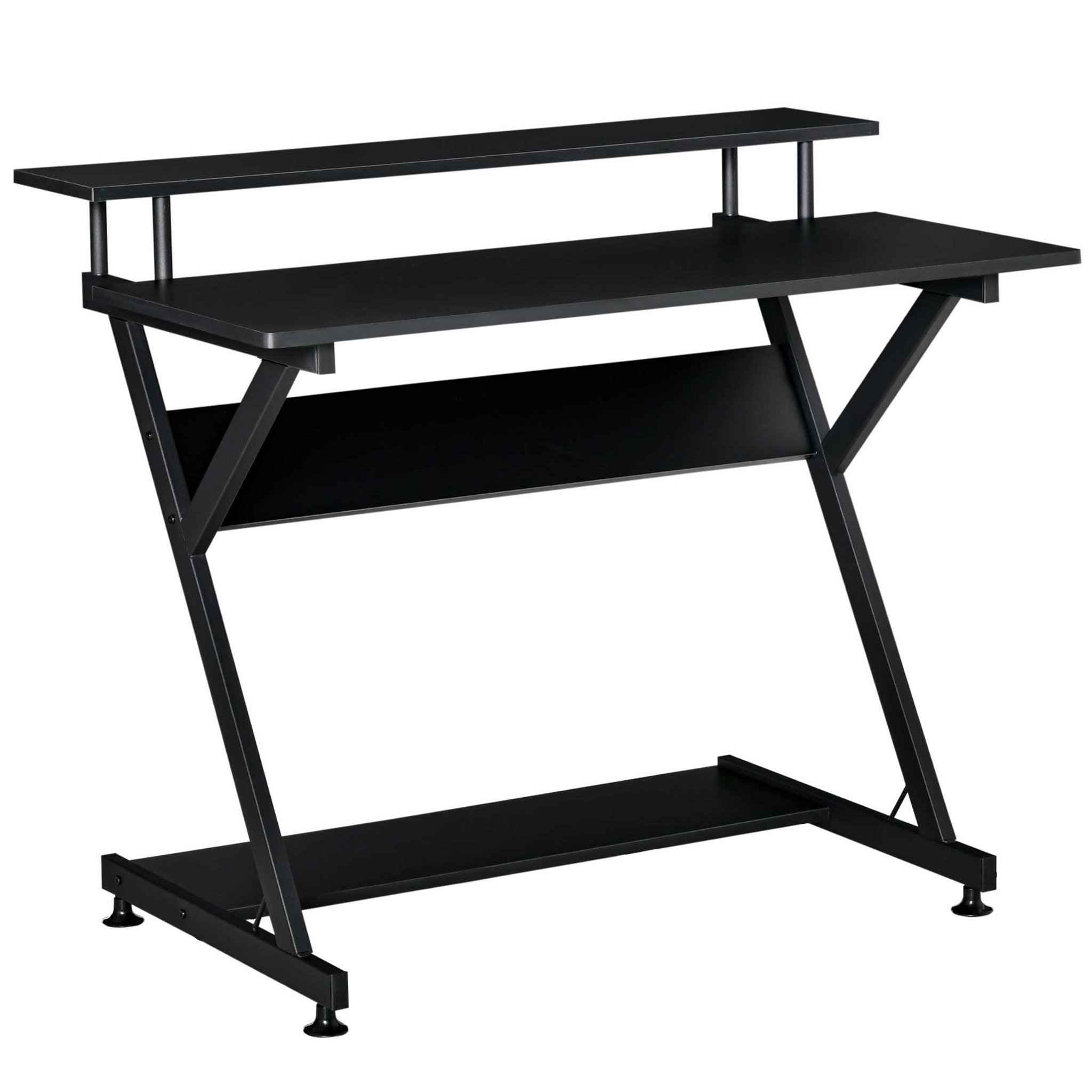 Voir la diapositive 1 : HOMCOM Bureau informatique gamer avec étagères dim. 100L x 60l x 85,5H cm MDF métal noir