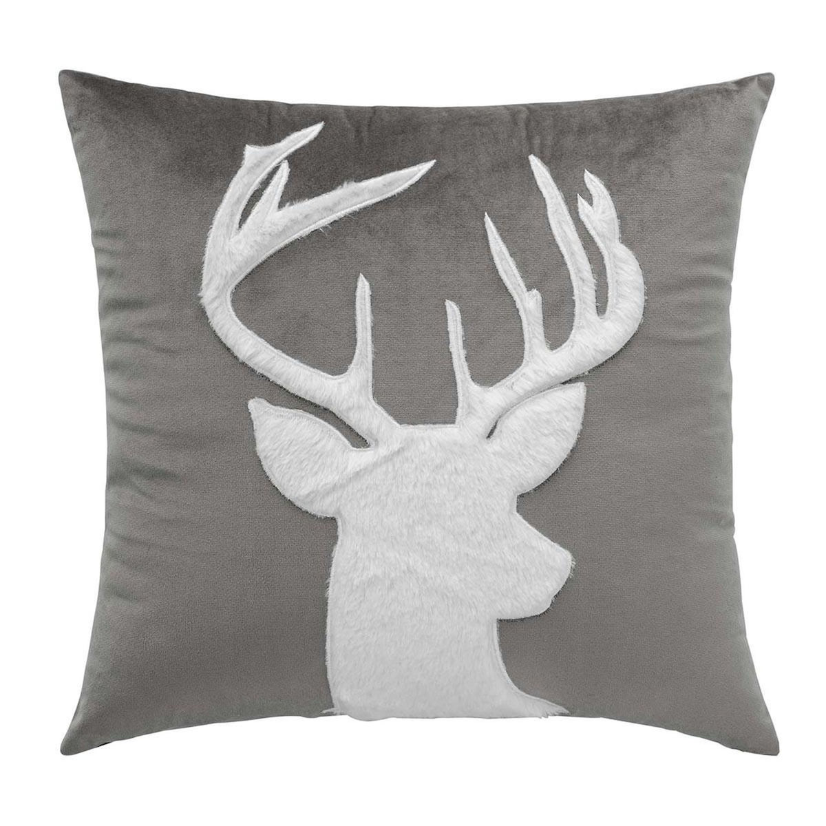 Paris Prix Coussin Déco en Velours  Cerf  45x45cm Anthracite