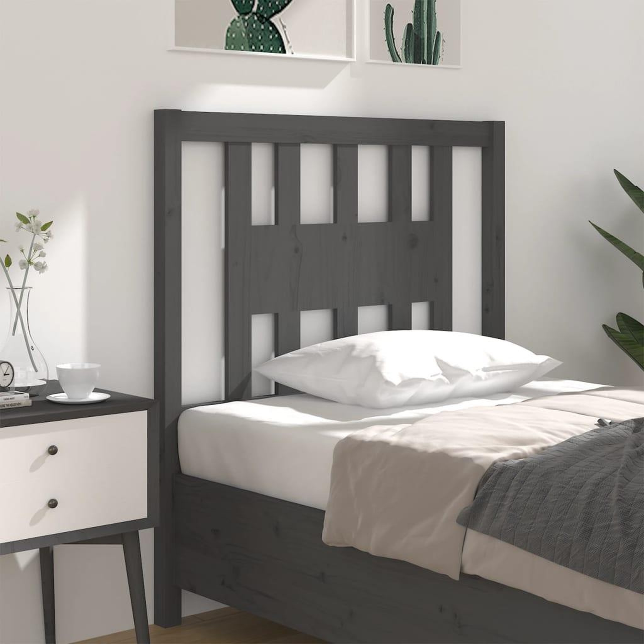 Voir la diapositive 1 : VIDAXL Tete de lit Gris 96x4x100 cm Bois massif de pin